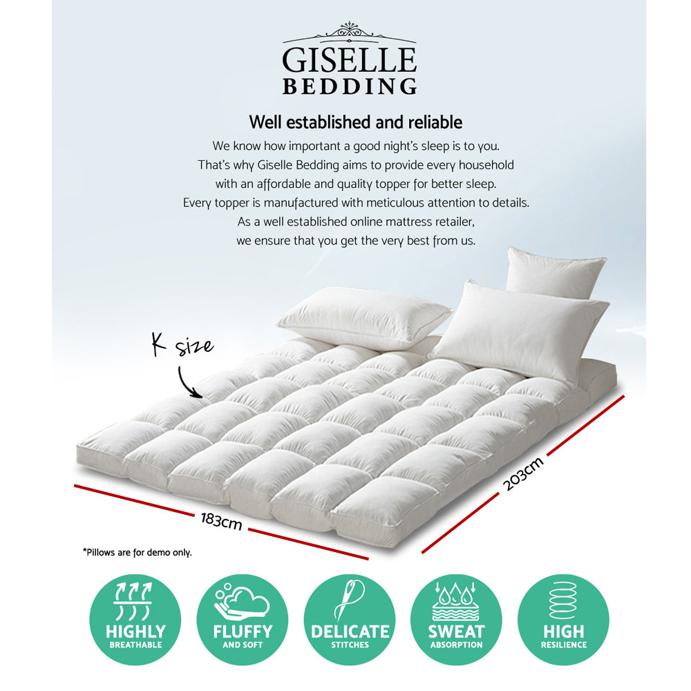 Giselle King Mattress Topper Pillowtop 1000GSM Microfibre Filling Protector - SILBERSHELL