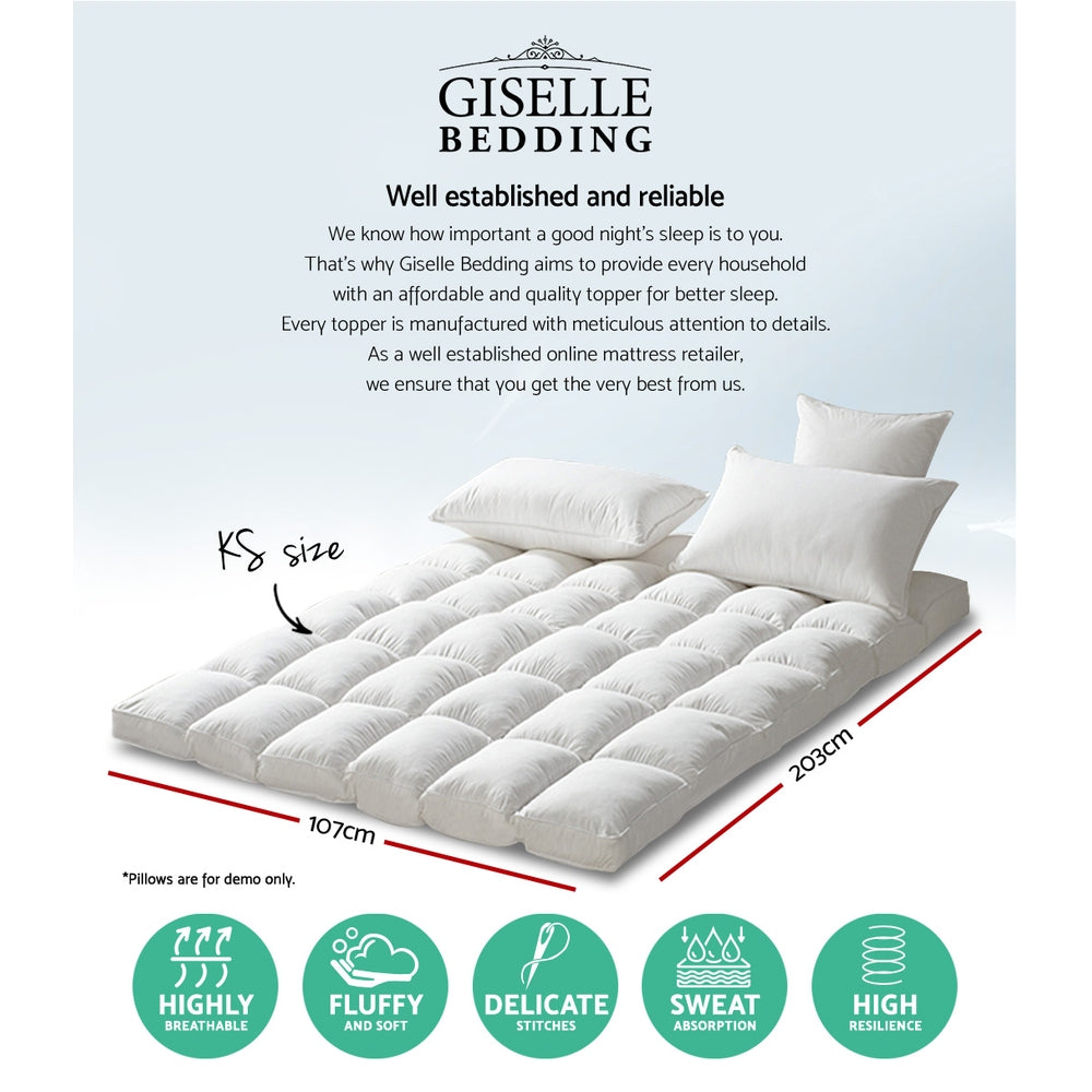 Giselle King Single Mattress Topper Pillowtop 1000GSM Microfibre Filling Protector - SILBERSHELL