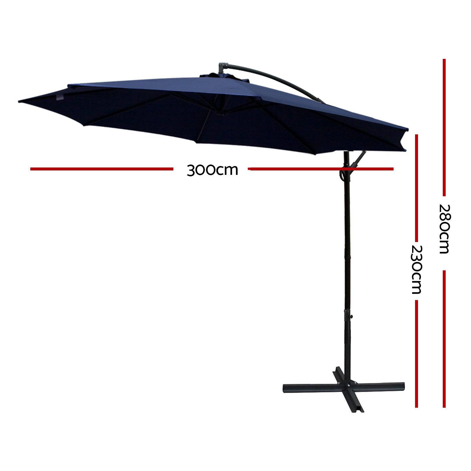 Instahut 3M Cantilevered Outdoor Umbrella - Navy - SILBERSHELL