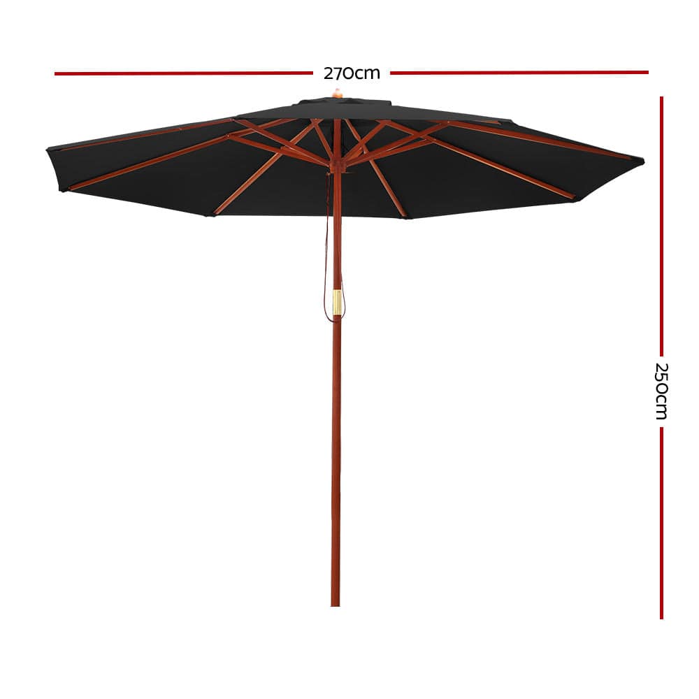 Instahut Outdoor Umbrella 2.7M Pole Cantilever Stand Garden Umbrellas Patio Black - SILBERSHELL™