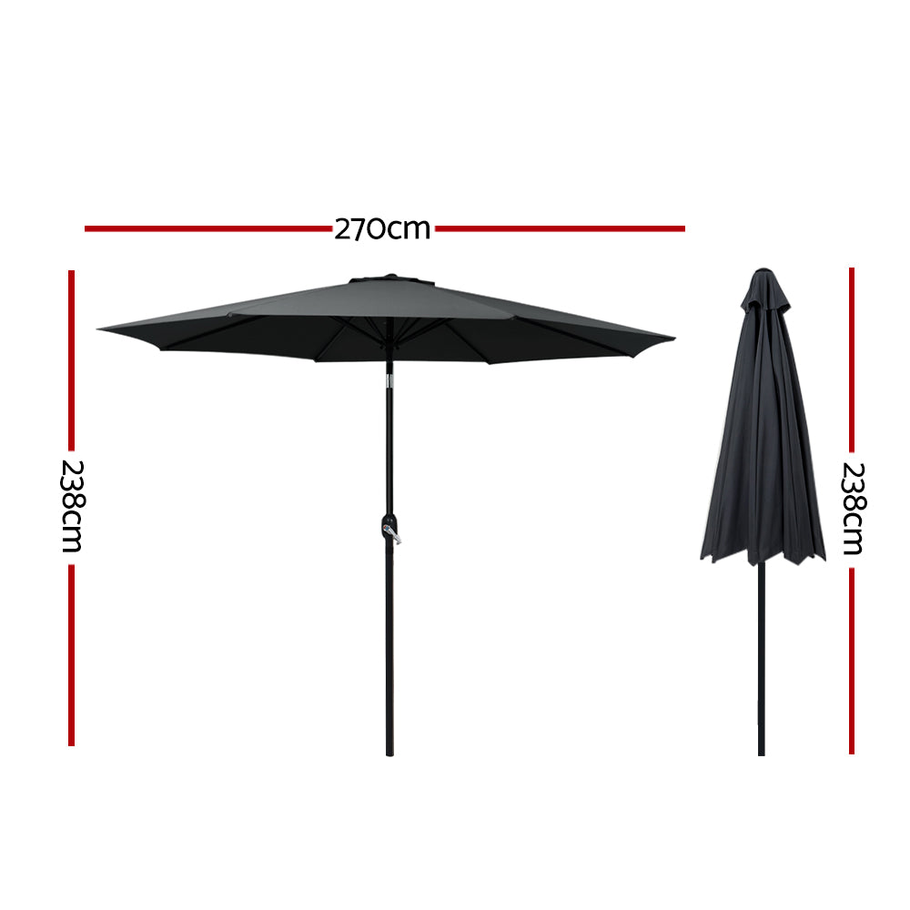 Instahut Outdoor Umbrella Umbrellas Beach Garden Tilt Sun Patio Deck Pole 2.7m - SILBERSHELL