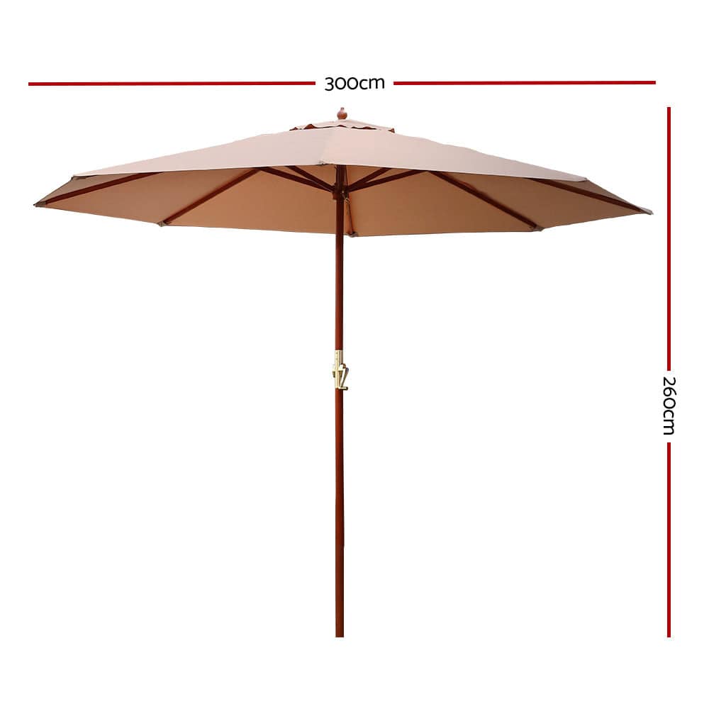 Instahut Outdoor Umbrella 3M Pole Cantilever Stand Garden Umbrellas Patio Beige - SILBERSHELL
