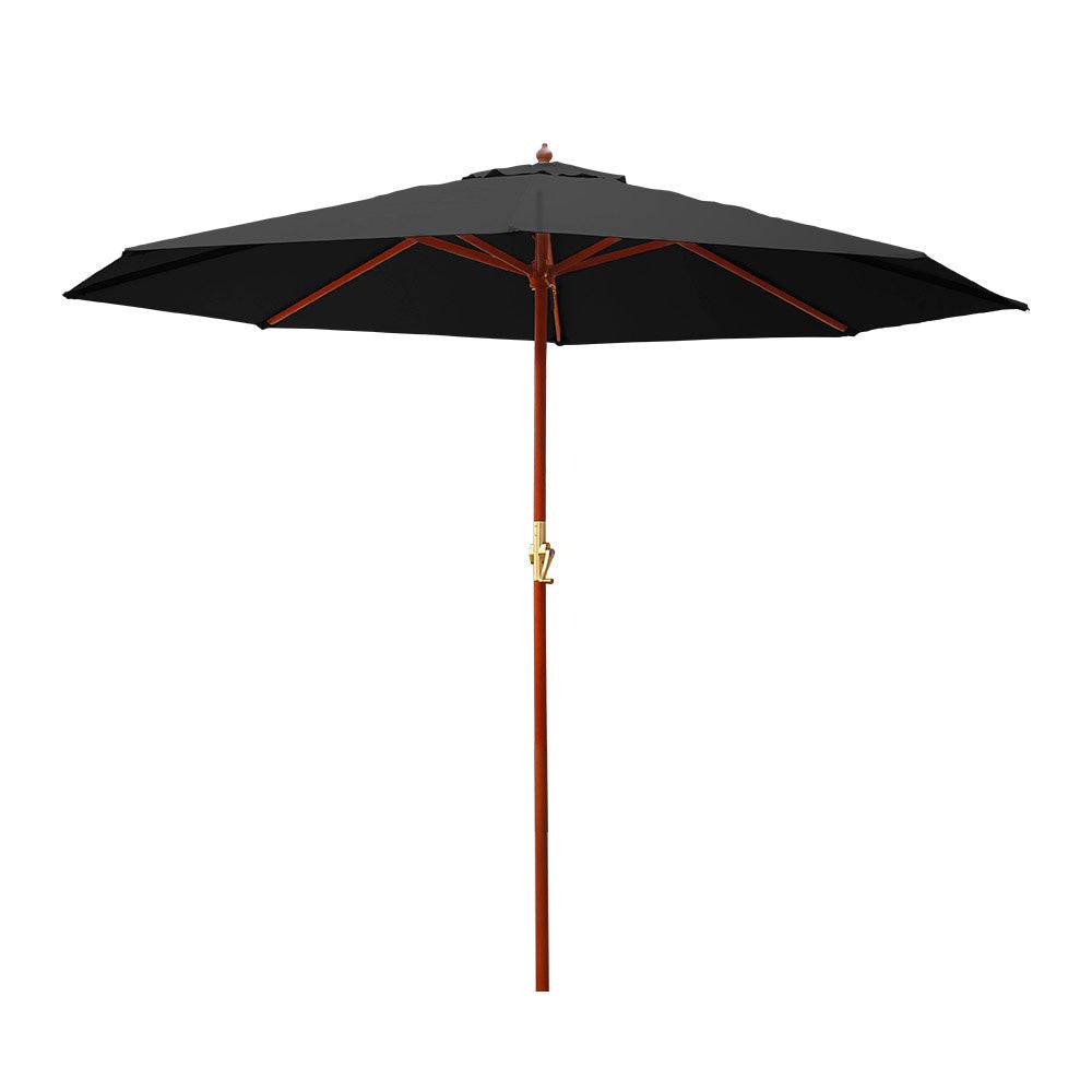 Instahut Outdoor Umbrella 3M Pole Cantilever Stand Garden Umbrellas Patio Black - SILBERSHELL