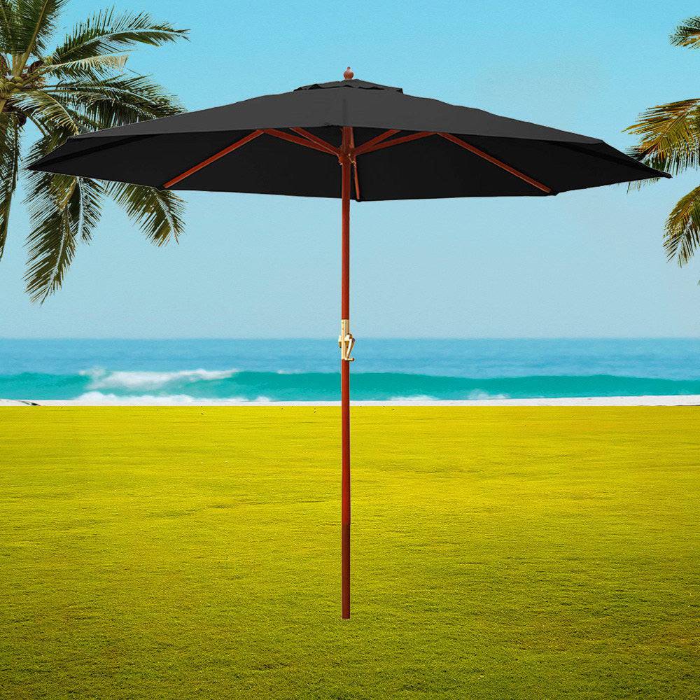 Instahut Outdoor Umbrella 3M Pole Cantilever Stand Garden Umbrellas Patio Black - SILBERSHELL