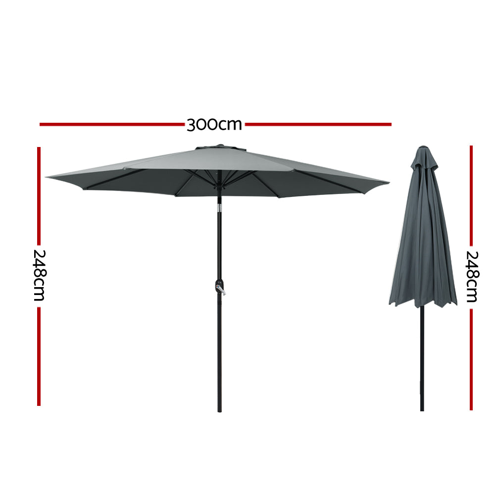 Instahut Outdoor Umbrella 3m Umbrellas Garden Beach Tilt Sun Patio Deck Shelter - SILBERSHELL