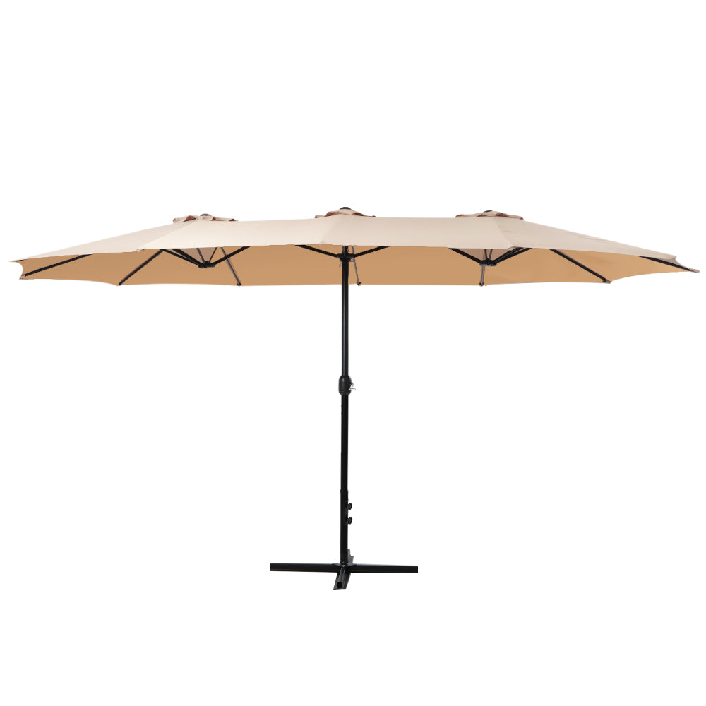 Instahut Outdoor Umbrella Twin Umbrella Beach Stand Base Garden Sun Shade 4.57m - SILBERSHELL