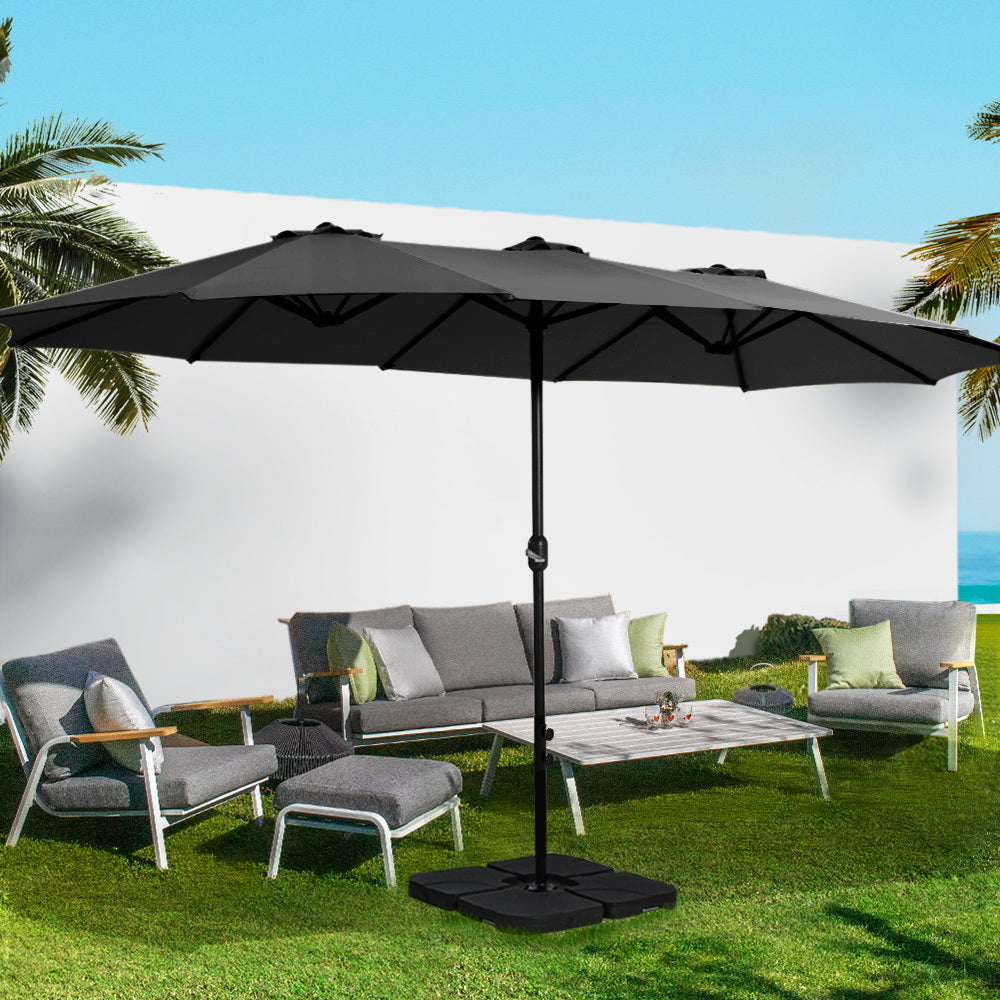 Instahut Outdoor Umbrella Twin Umbrellas Beach Garden Stand Base Sun Shade 4.57m - SILBERSHELL