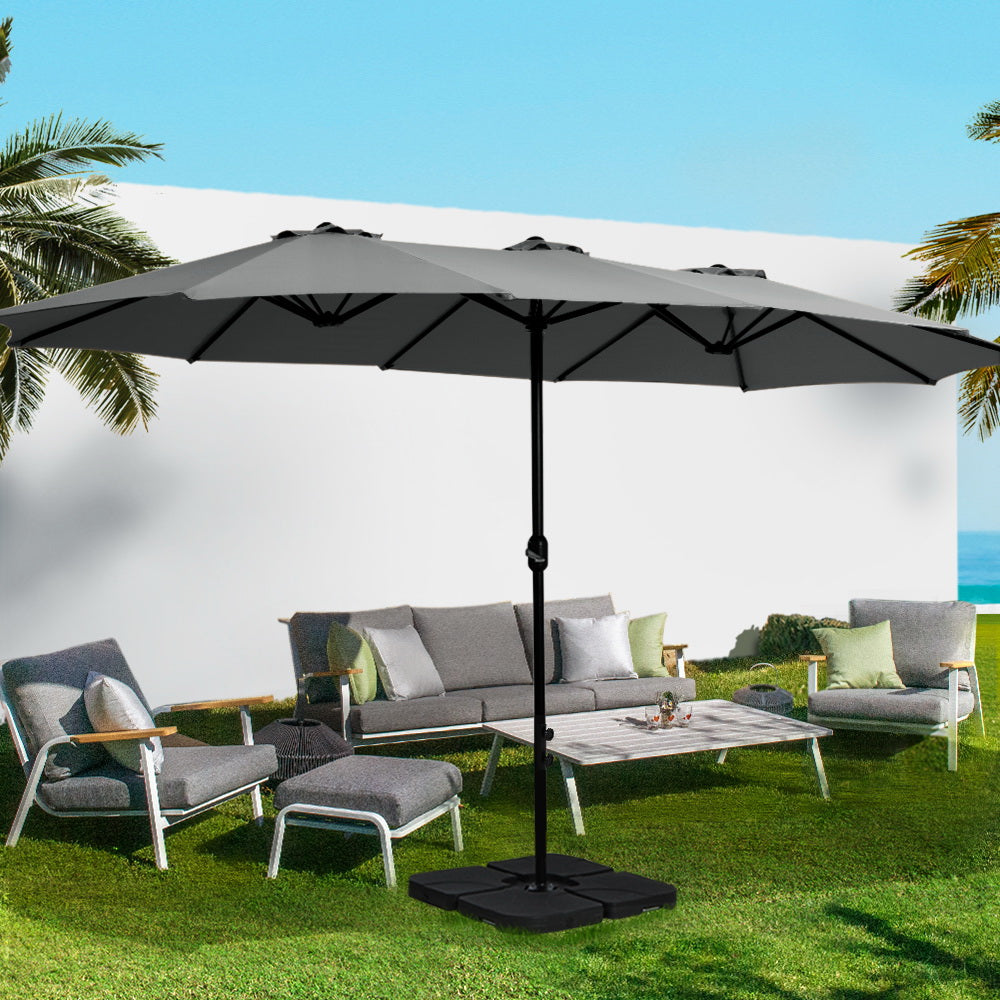 Instahut Outdoor Umbrella Twin Umbrellas Beach Stand Garden Base Sun Patio 4.57m - SILBERSHELL