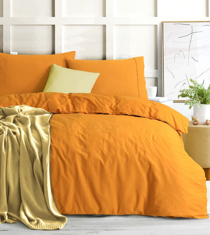 Elan Linen 100% Egyptian Cotton Vintage Washed 500TC Mustard King Single Quilt Cover Set - SILBERSHELL