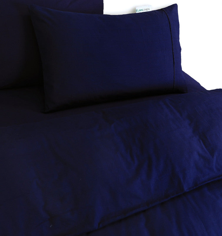 Elan Linen 100% Egyptian Cotton Vintage Washed 500TC Navy Blue Single Quilt Cover Set - SILBERSHELL