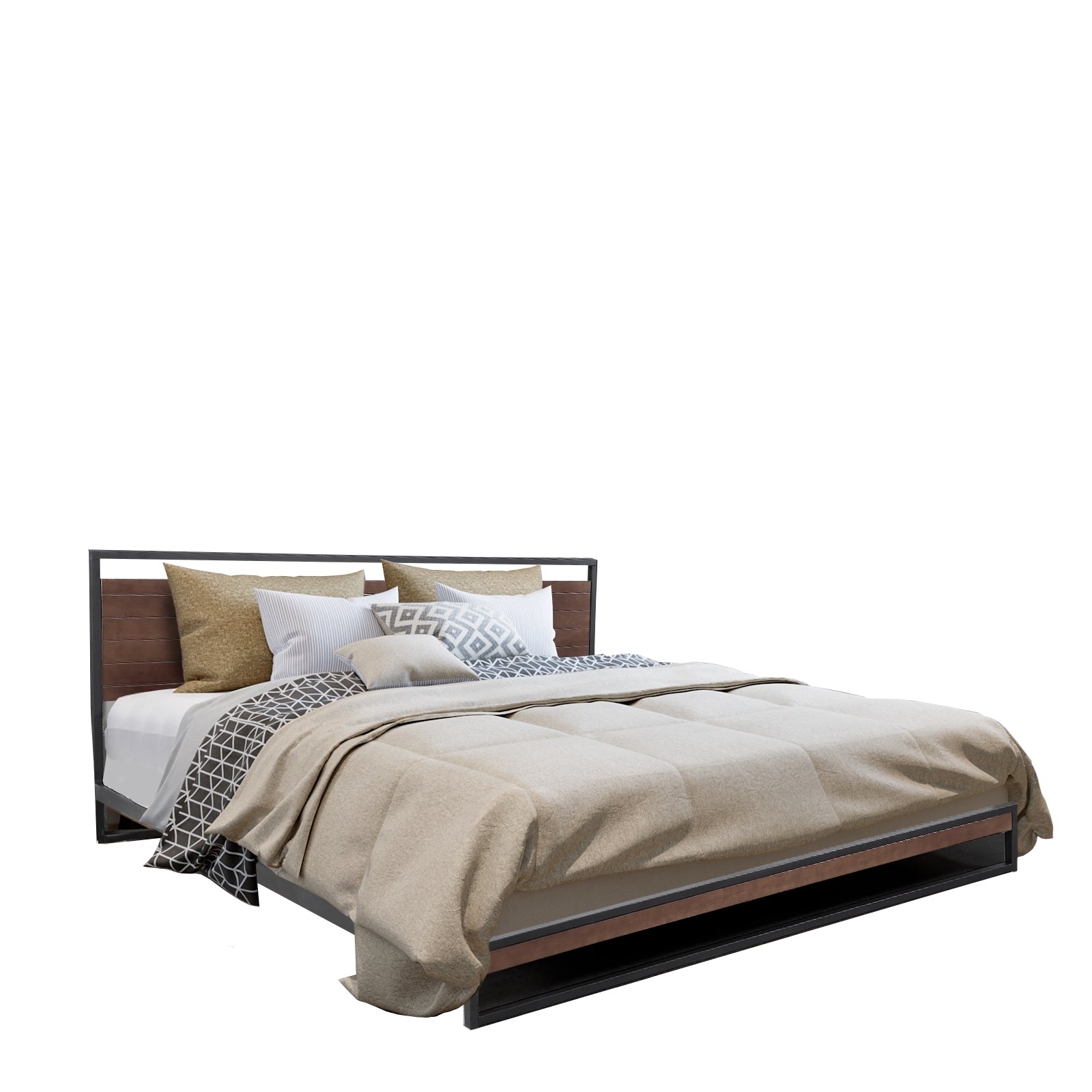 Milano Decor Azure Bed Frame With Headboard Black Wood Steel Platform Bed - Double - Black - SILBERSHELL