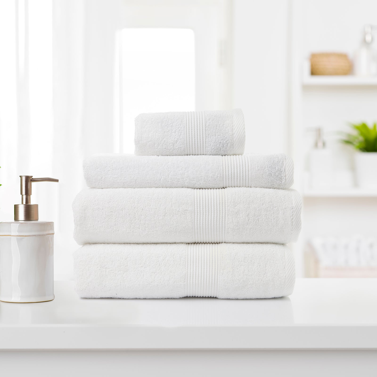 Royal Comfort 4 Piece Cotton Bamboo Towel Set 450GSM Luxurious Absorbent Plush - White - SILBERSHELL