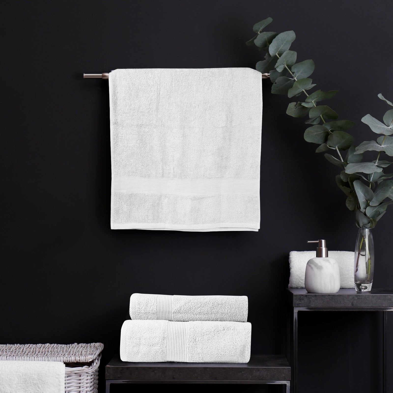 Royal Comfort 4 Piece Cotton Bamboo Towel Set 450GSM Luxurious Absorbent Plush - White - SILBERSHELL