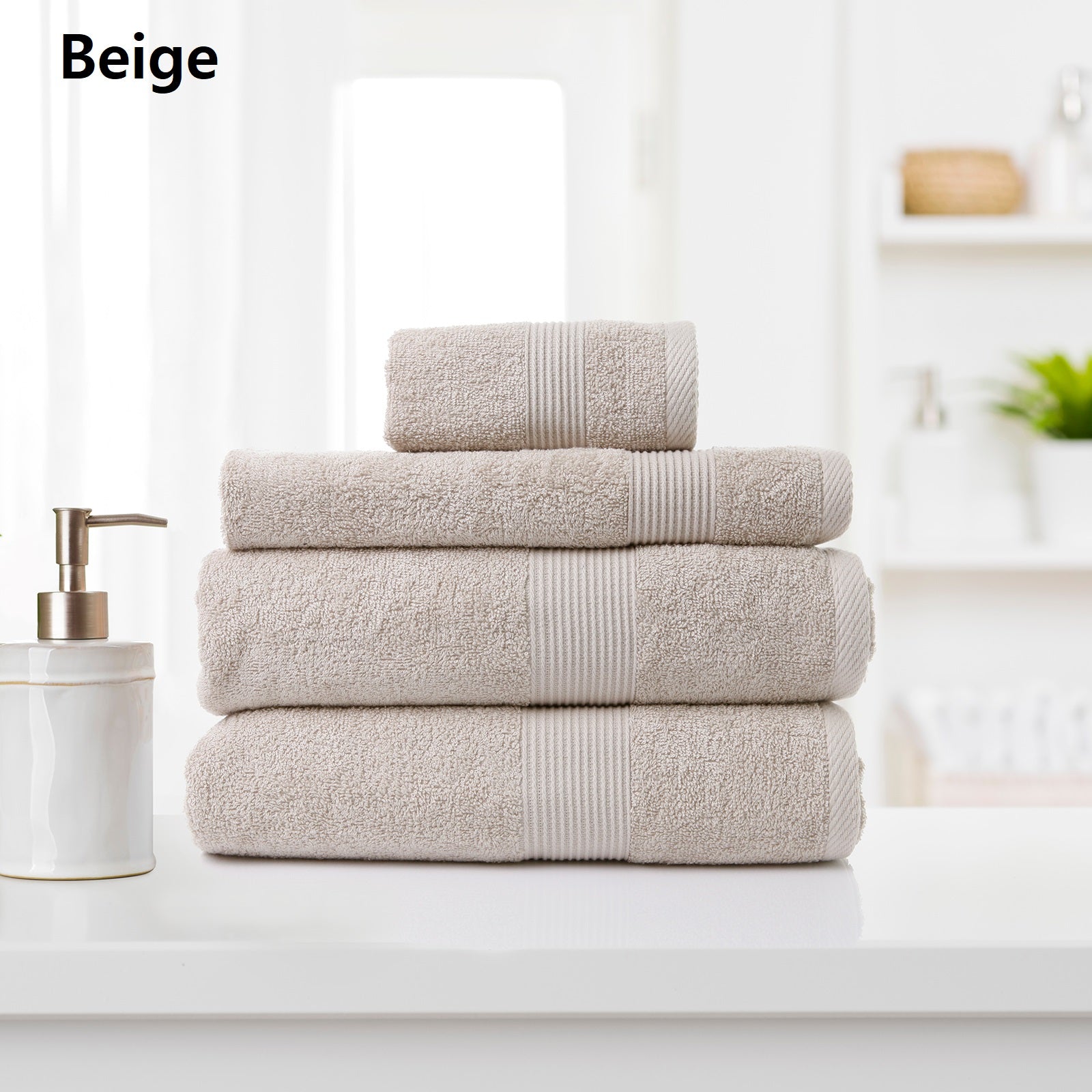 Royal Comfort 4 Piece Cotton Bamboo Towel Set 450GSM Luxurious Absorbent Plush - Beige - SILBERSHELL
