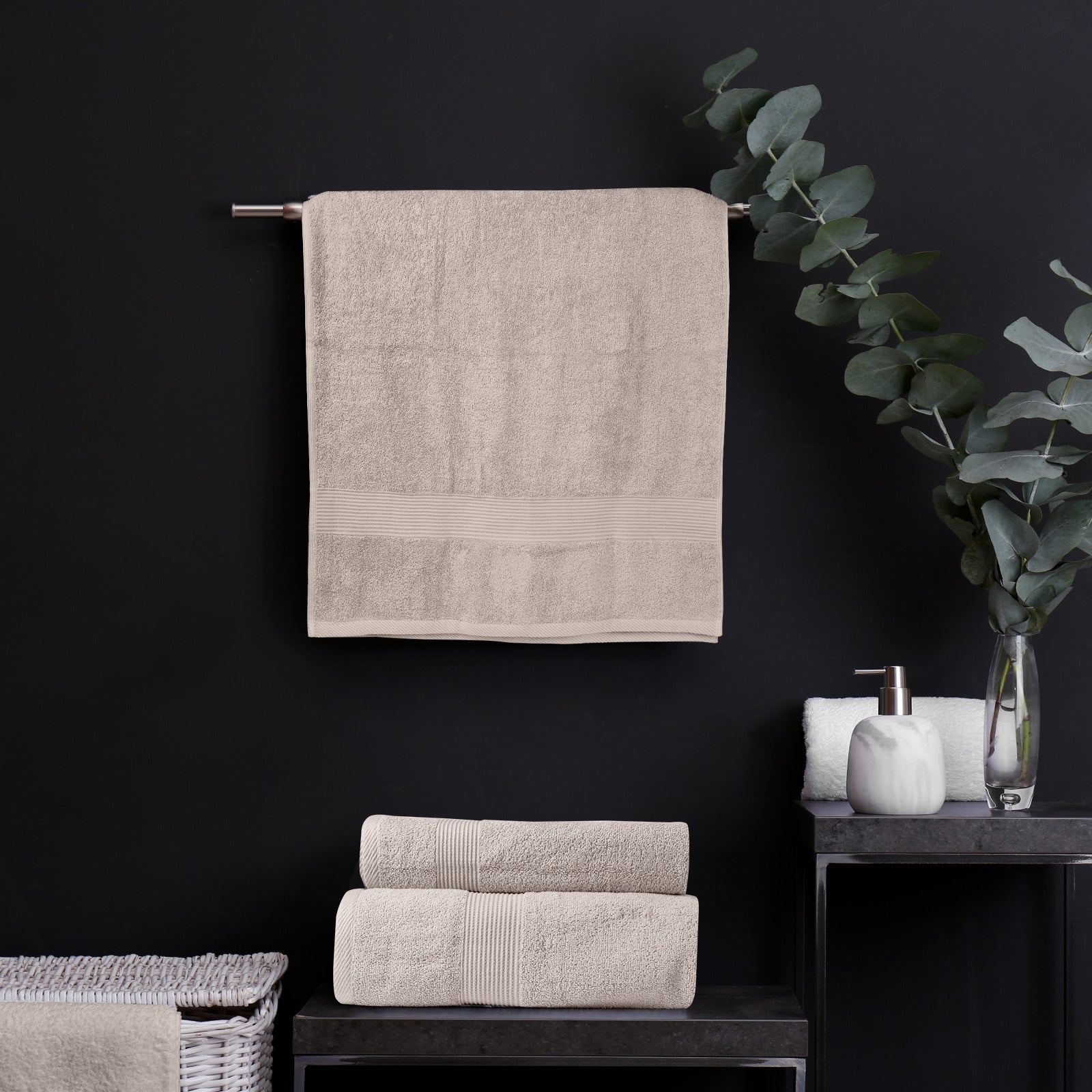 Royal Comfort 4 Piece Cotton Bamboo Towel Set 450GSM Luxurious Absorbent Plush - Beige - SILBERSHELL