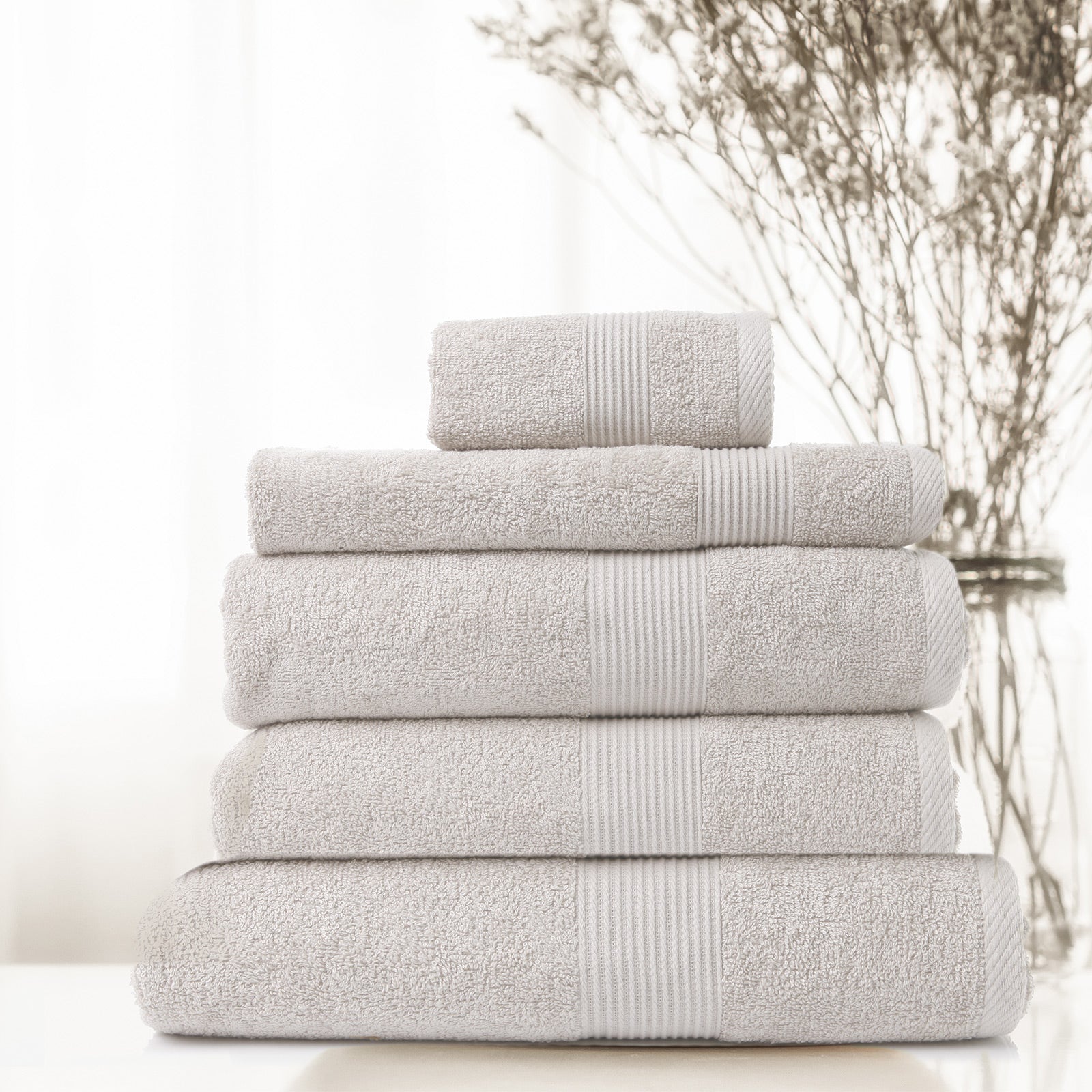 Royal Comfort 5 Piece Cotton Bamboo Towel Set 450GSM Luxurious Absorbent Plush - Sea Holly - SILBERSHELL