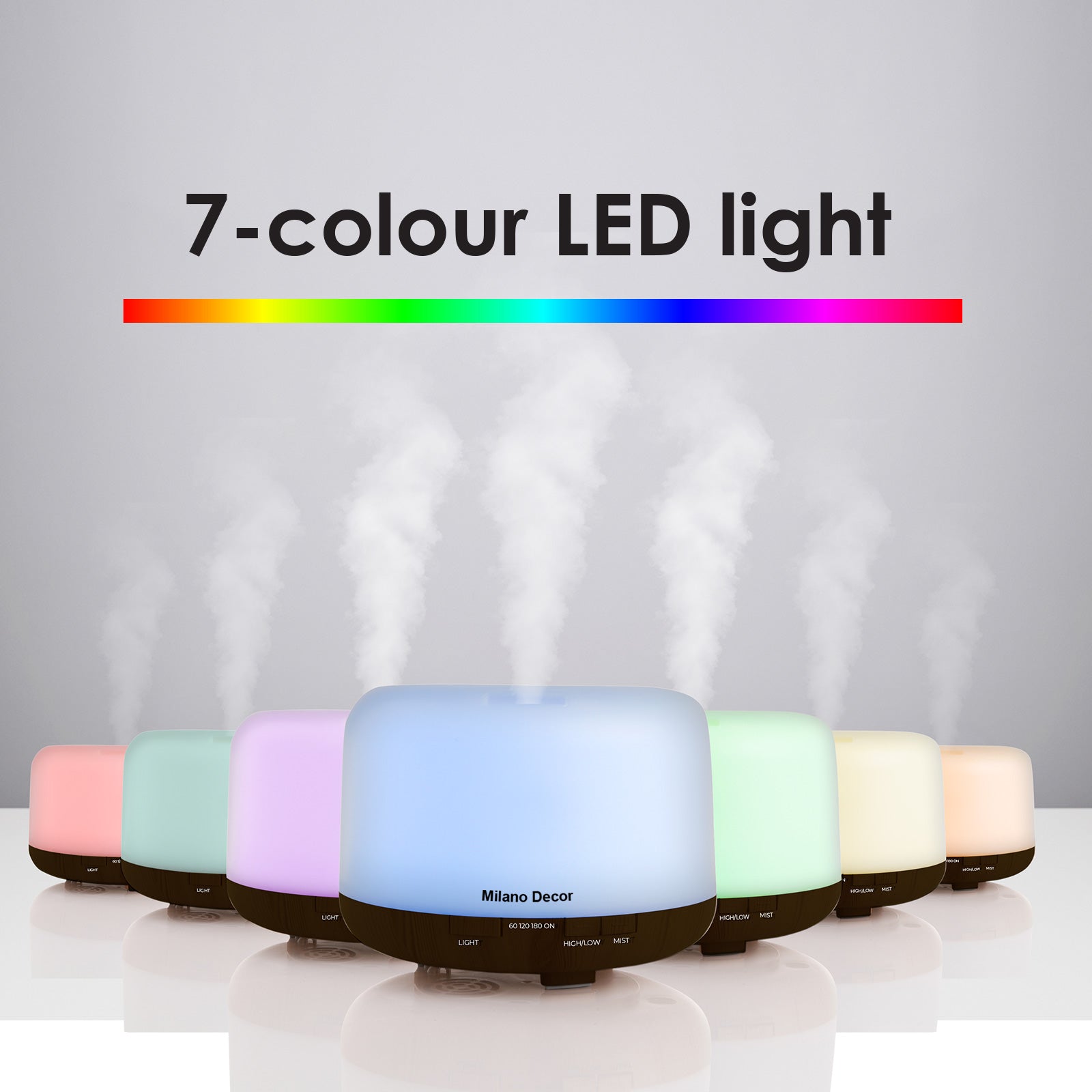 Milano Decor Mood Light Diffuser 500ml Ultrasonic Humidifier With 3 Pack Oils - Dark Wood - SILBERSHELL
