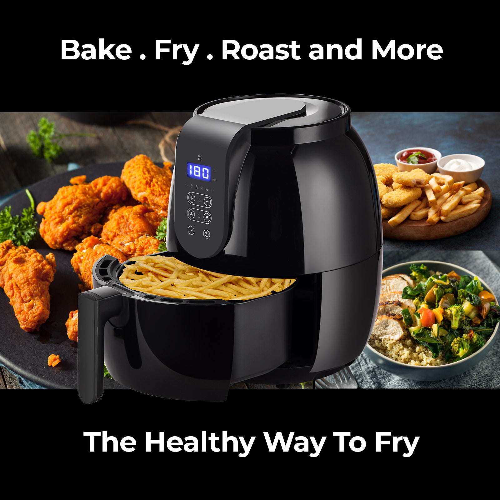 Kitchen Couture 3.5 Litre Digital Display Black Air Fryer Oil Free Cooking - SILBERSHELL