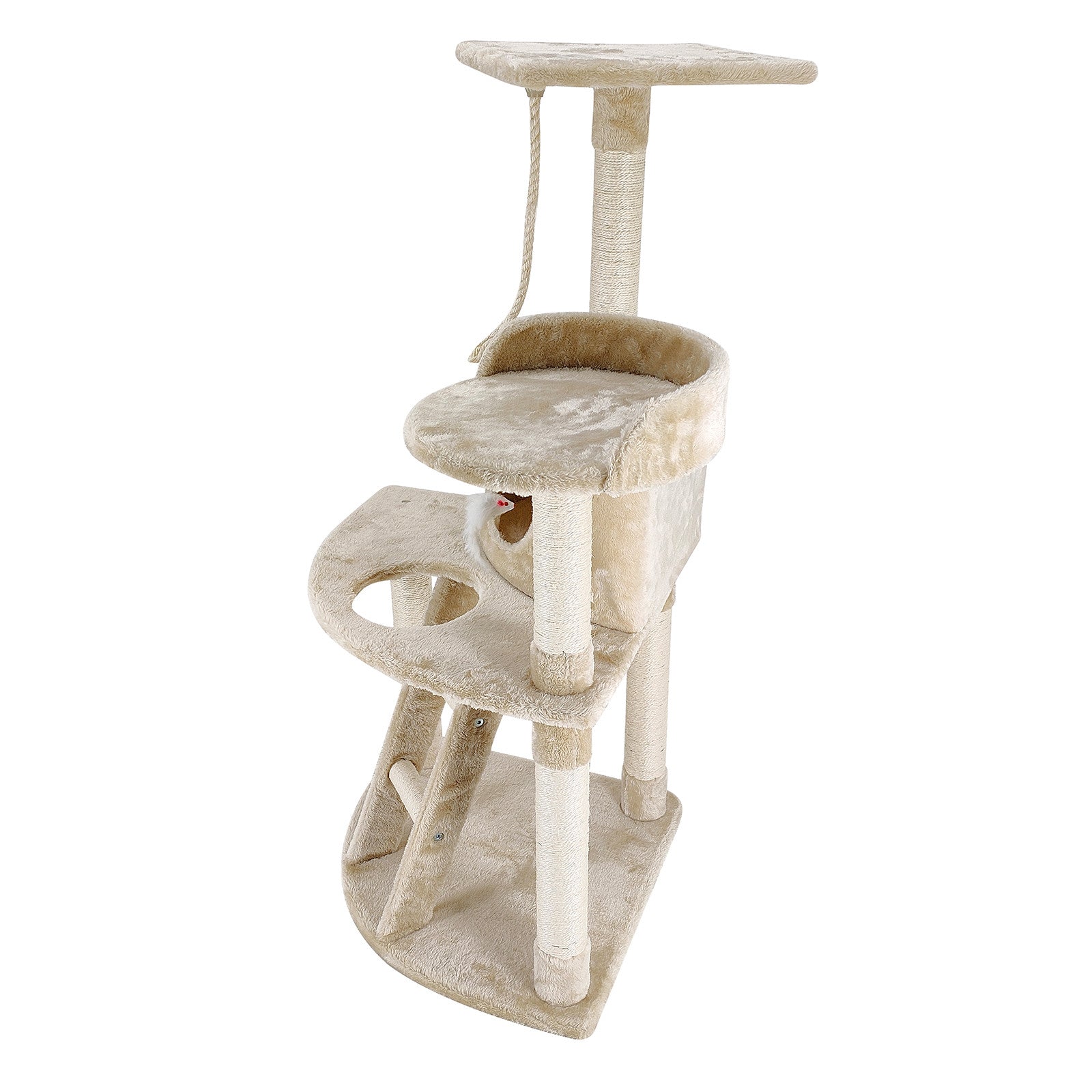 4Paws Cat Tree Scratching Post House Furniture Bed Luxury Plush Play 120cm - Beige - SILBERSHELL