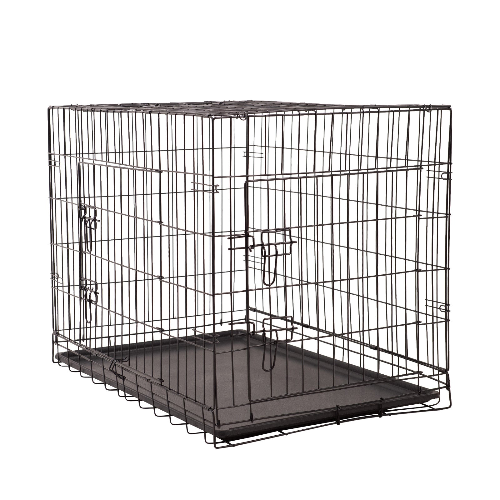 4Paws Dog Cage Pet Crate Cat Puppy Metal Cage ABS Tray Foldable Portable Black - 24" - Black - SILBERSHELL