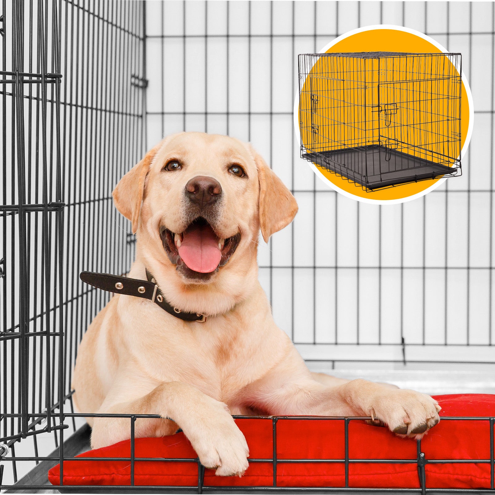 4Paws Dog Cage Pet Crate Cat Puppy Metal Cage ABS Tray Foldable Portable Black - 24" - Black - SILBERSHELL