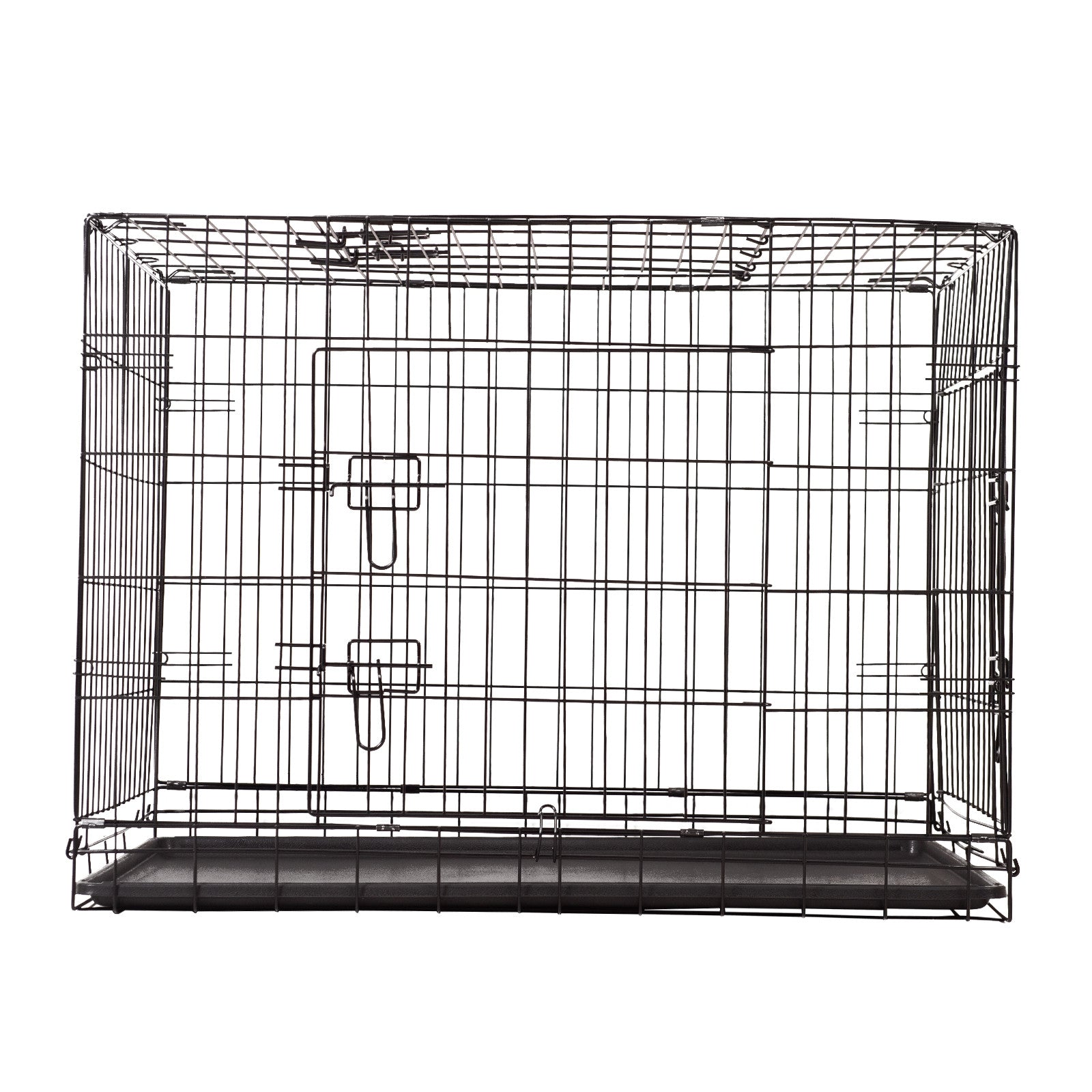 4Paws Dog Cage Pet Crate Cat Puppy Metal Cage ABS Tray Foldable Portable Black - 24" - Black - SILBERSHELL