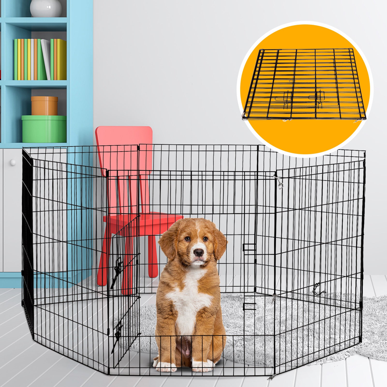 4Paws 8 Panel Playpen Puppy Exercise Fence Cage Enclosure Pets Black All Sizes - 24" - Black - SILBERSHELL