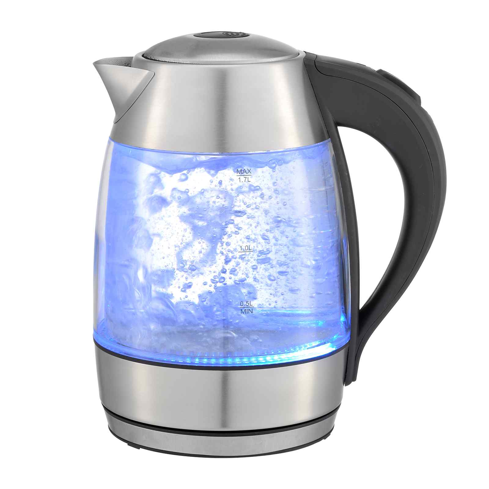 Kitchen Couture Cool Touch Slimline Stainless Steel Blue LED Glass Kettle 1.7L - SILBERSHELL