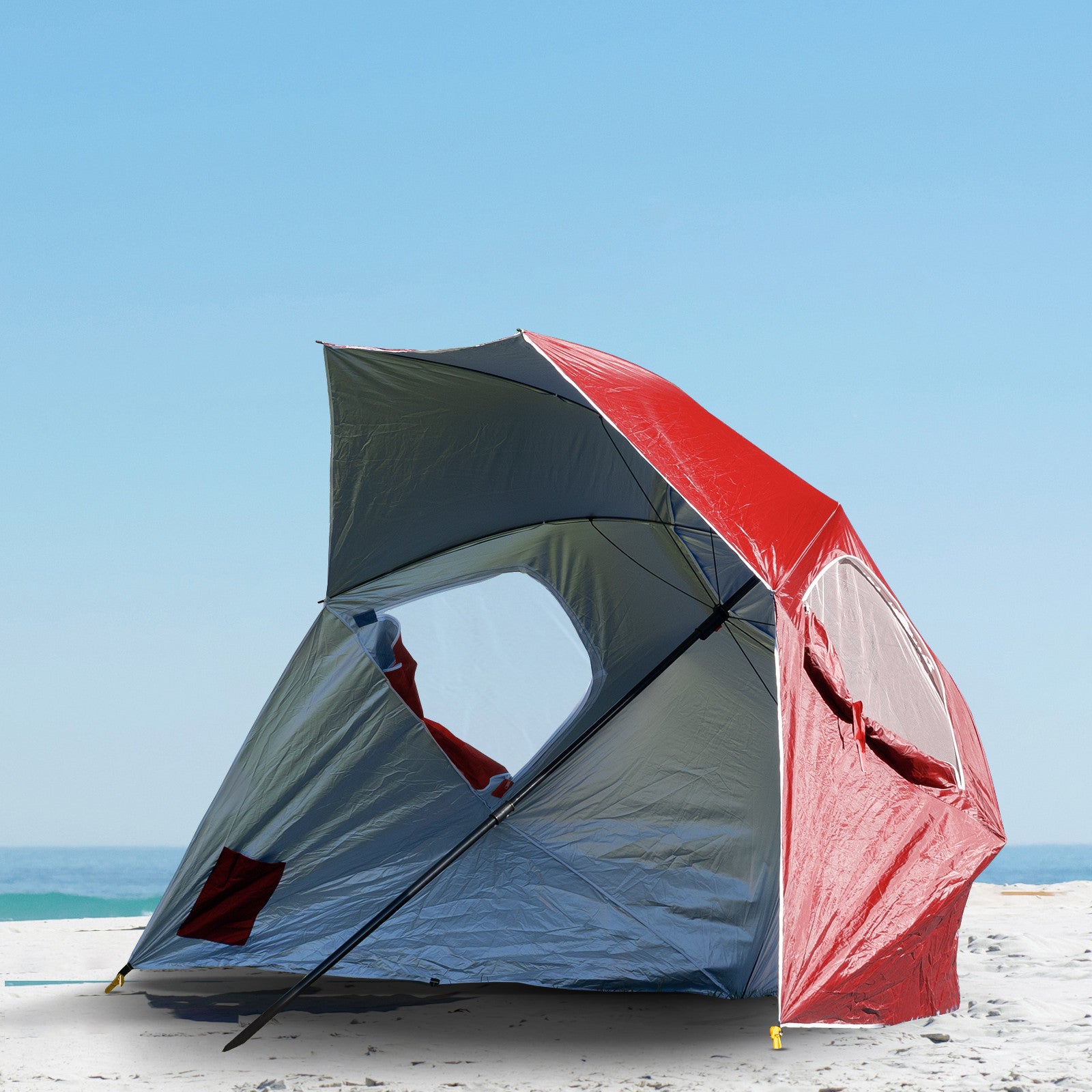 Havana Outdoors Beach Umbrella 2.4M Outdoor Garden Beach Portable Shade Shelter - Red - SILBERSHELL
