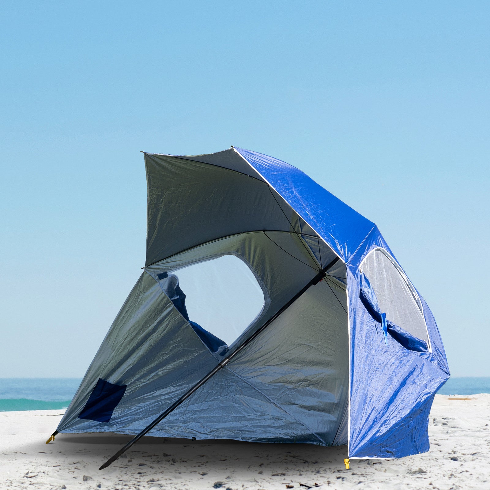 Havana Outdoors Beach Umbrella 2.4M Outdoor Garden Beach Portable Shade Shelter - Blue - SILBERSHELL