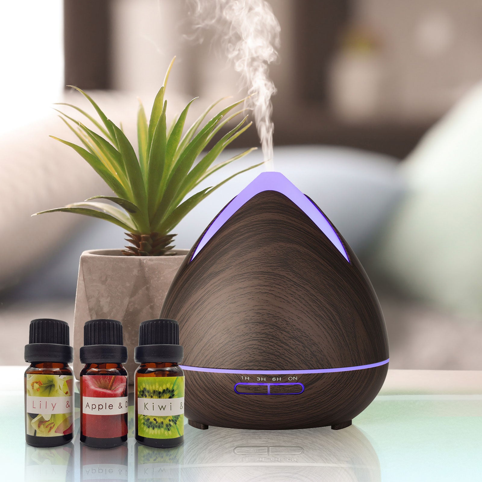 Essential Oils Ultrasonic Aromatherapy Diffuser Air Humidifier Purify 400ML - Dark Wood - SILBERSHELL