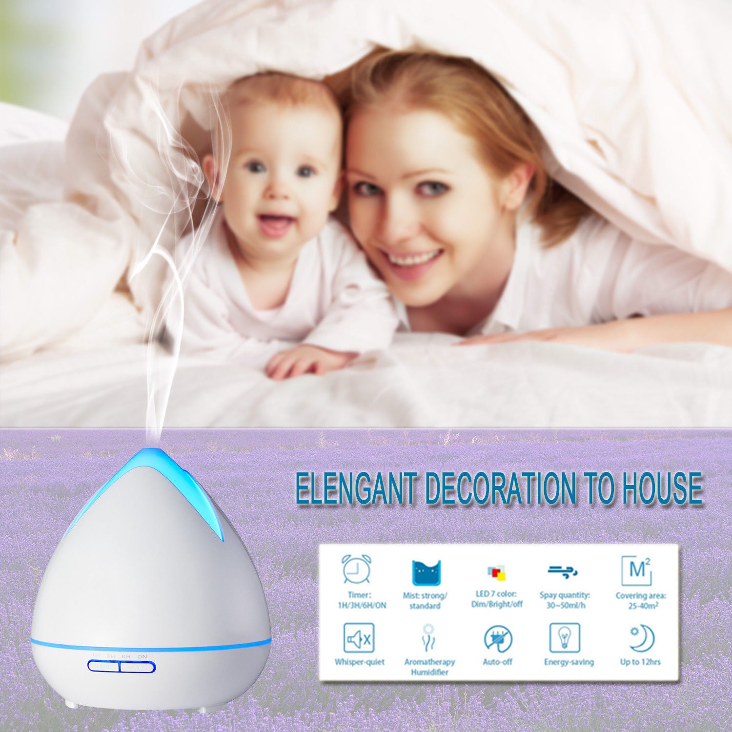 Essential Oils Ultrasonic Aromatherapy Diffuser Air Humidifier Purify 400ML - White - SILBERSHELL