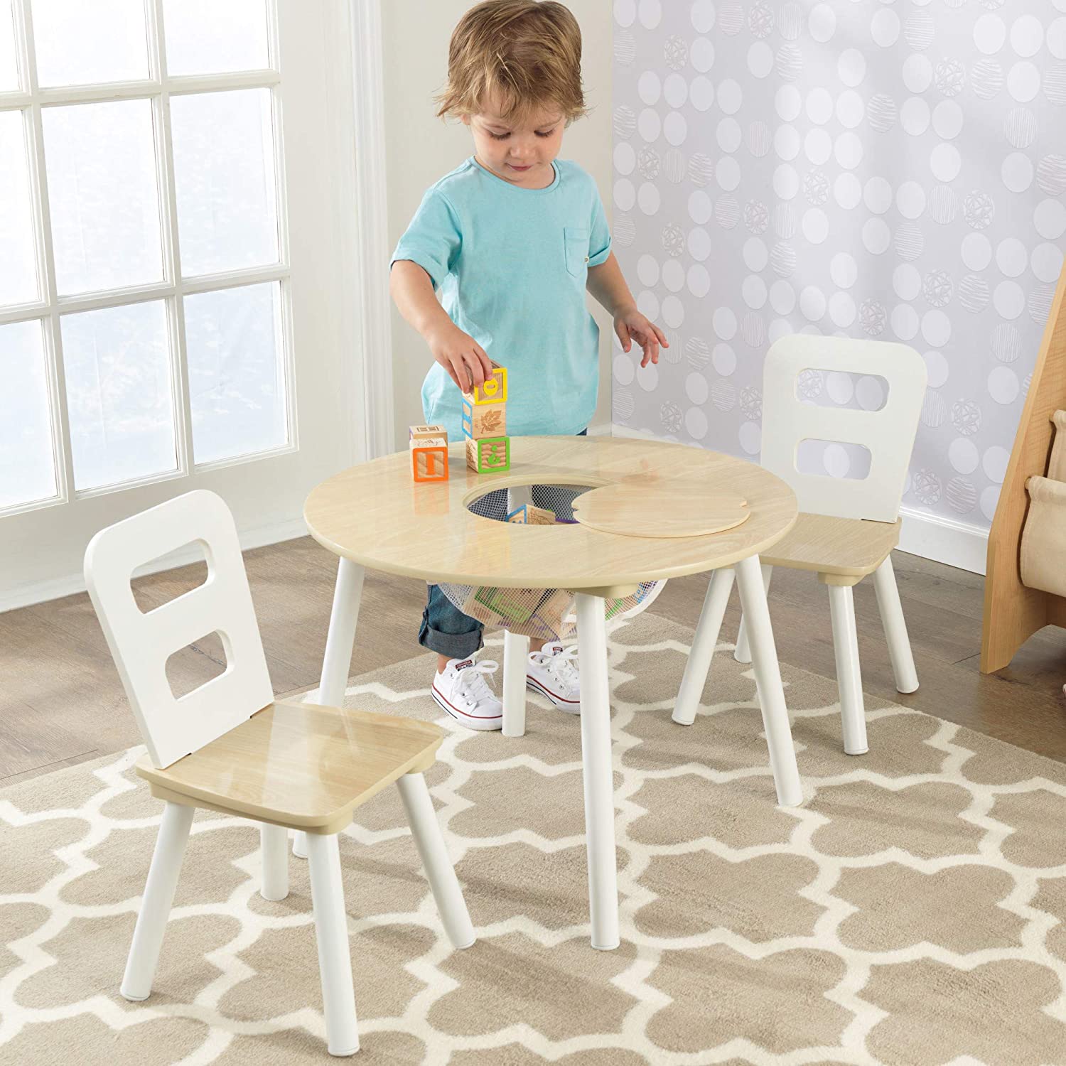 Round Table and 2 Chair Set for children (White Natural) - SILBERSHELL