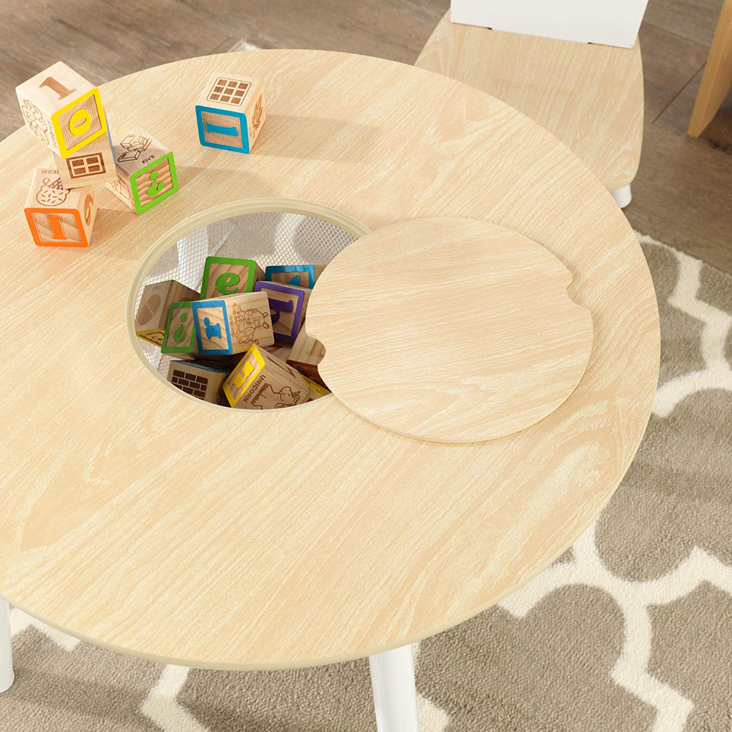 Round Table and 2 Chair Set for children (White Natural) - SILBERSHELL