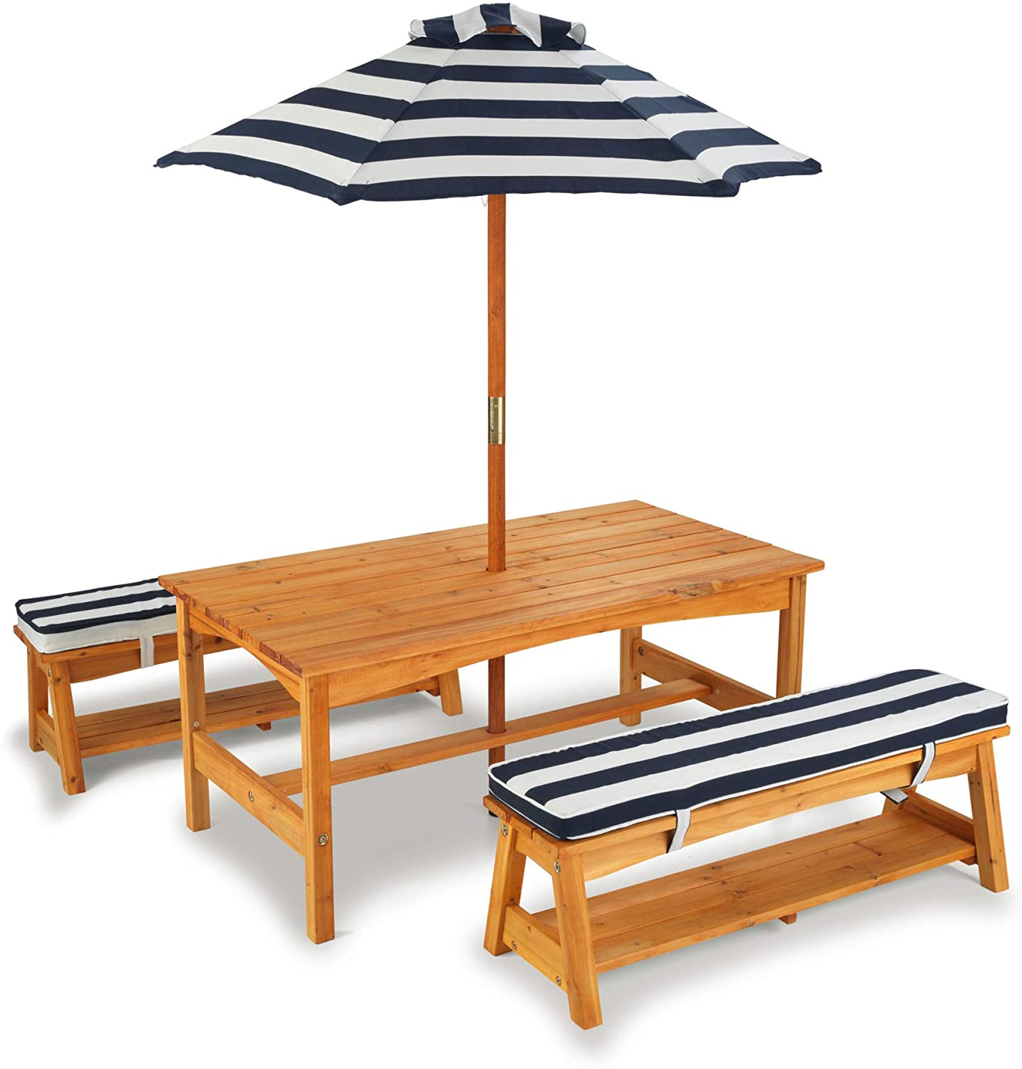 Outdoor Table & Bench Set with Cushions & Umbrella (Navy) - SILBERSHELL