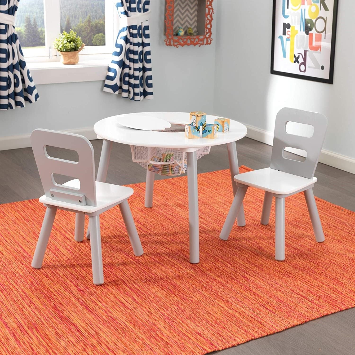 Round Table and 2 Chair Set for kids (Gray) - SILBERSHELL