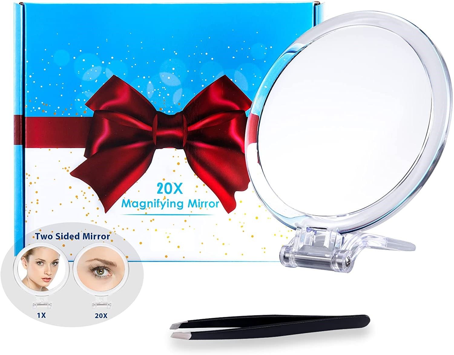 20X Magnifying Hand Mirror Two Sided Use for Makeup Application, Tweezing, and Blackhead/Blemish Removal (15 cm) - SILBERSHELL