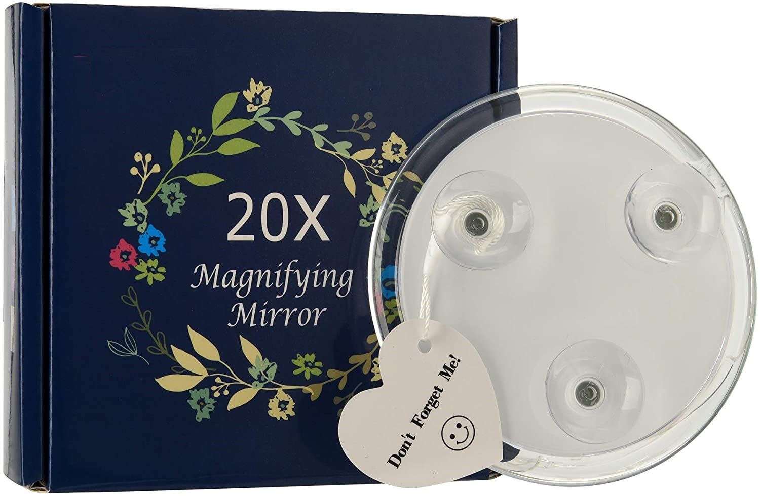 20X Magnifying Hand Mirror with 3 Suction Cups Use for Makeup Application, Tweezing, and Blackhead/Blemish Removal (10 cm) - SILBERSHELL