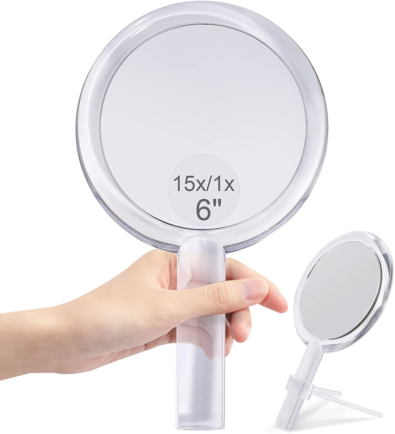 20X Magnifying Hand Mirror Two Sided Use for Makeup Application, Tweezing, and Blackhead/Blemish Removal (15 cm Silver) - SILBERSHELL