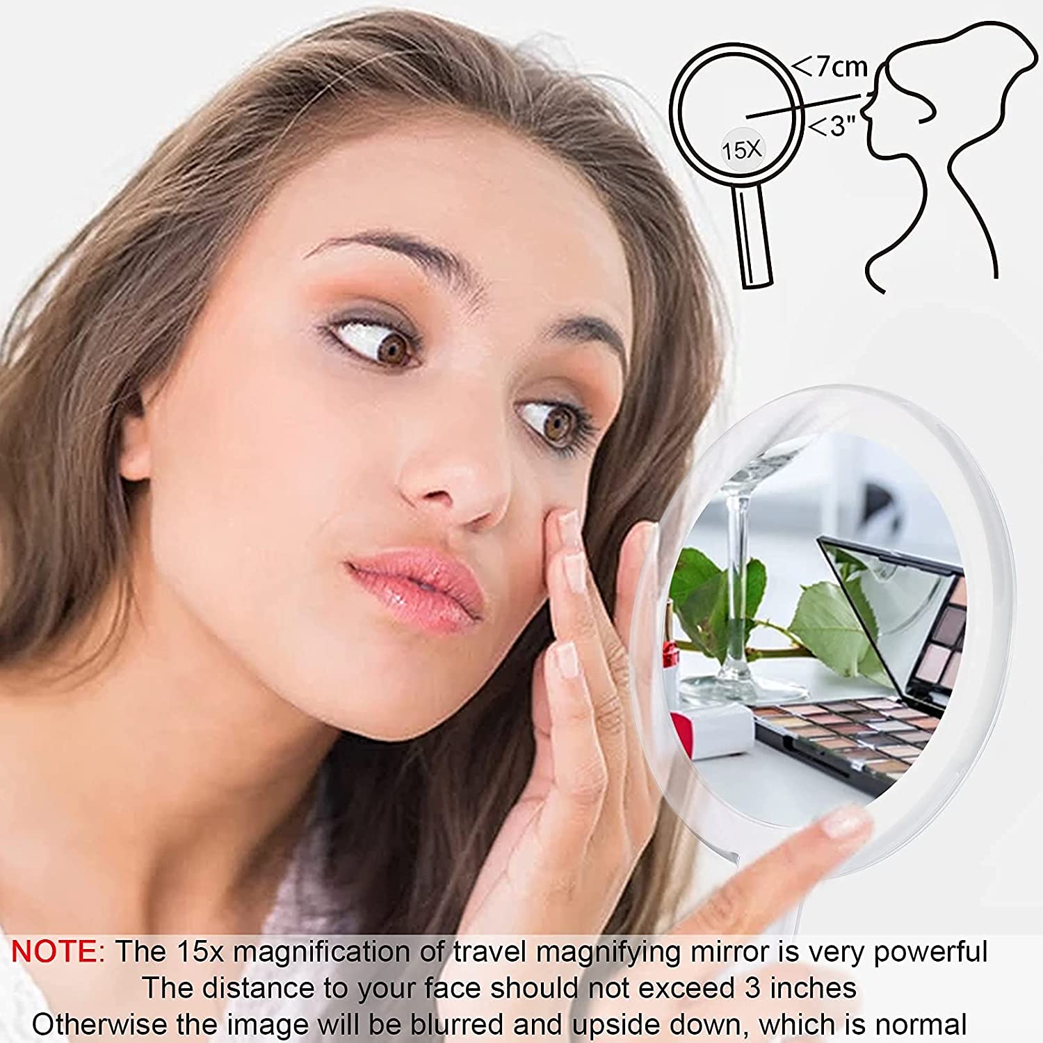 20X Magnifying Hand Mirror Two Sided Use for Makeup Application, Tweezing, and Blackhead/Blemish Removal (15 cm Silver) - SILBERSHELL