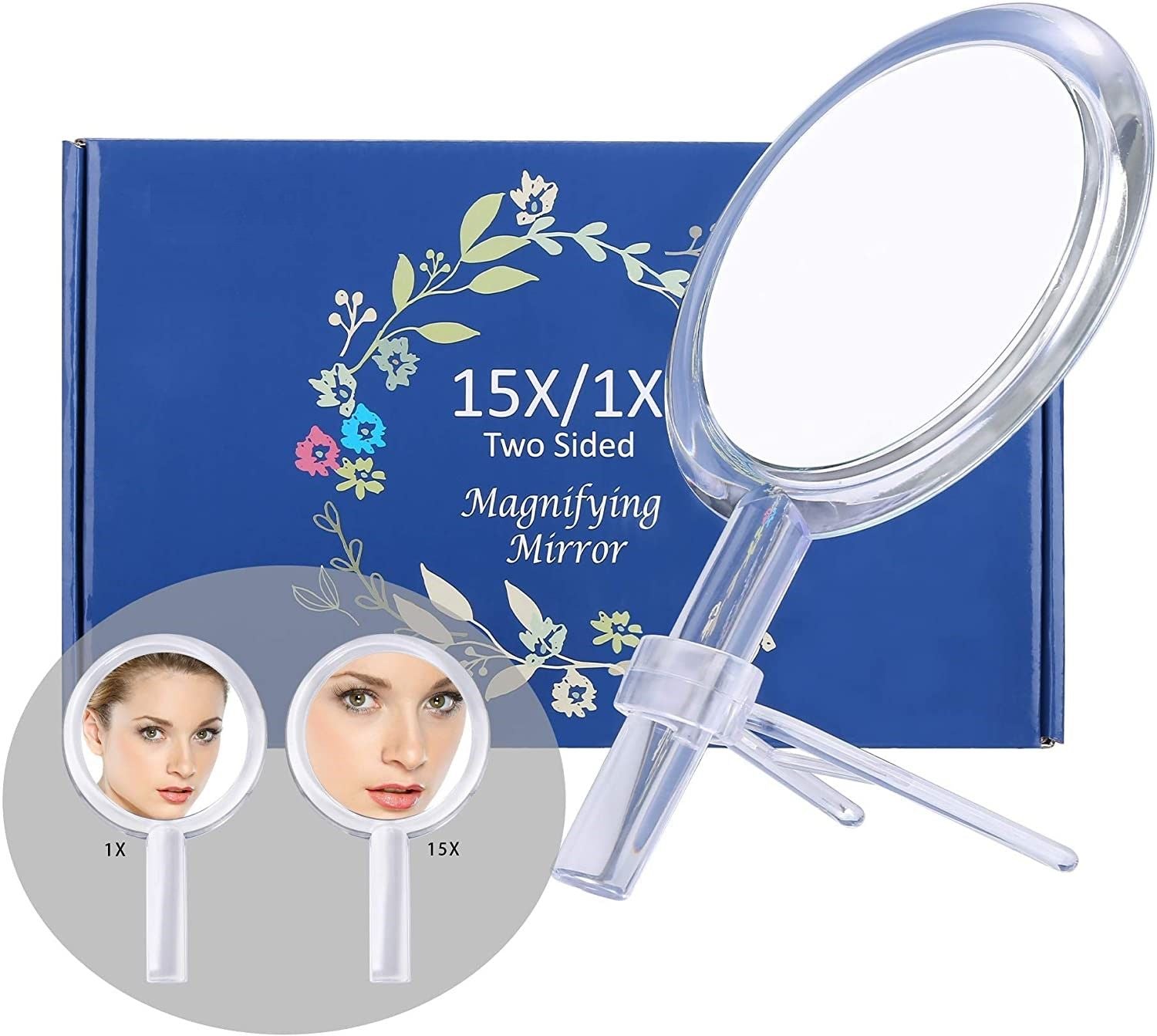 20X Magnifying Hand Mirror Two Sided Use for Makeup Application, Tweezing, and Blackhead/Blemish Removal (15 cm Silver) - SILBERSHELL