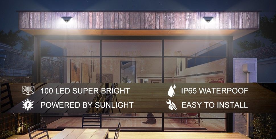 100 Waterproof LED Motion Sensor Solar Security Lights Outdoor (2pack) - SILBERSHELL