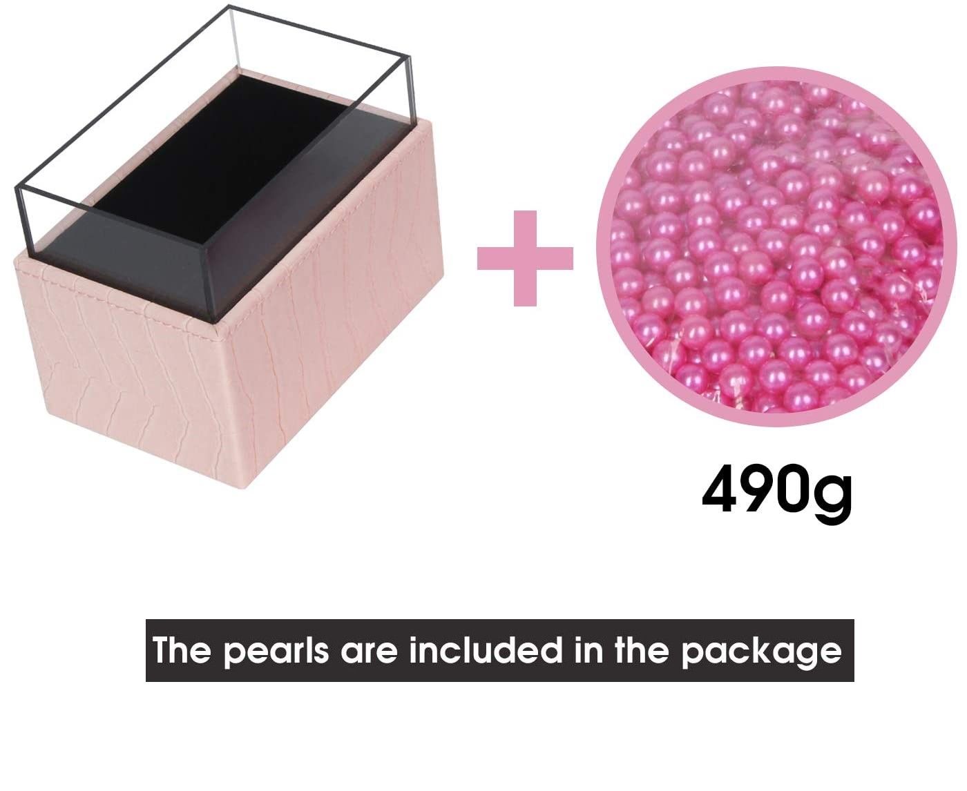 Leather Makeup Brush Cosmetic Organiser Storage Box with Pink Pearls and Acrylic Cover (Pink) - SILBERSHELL