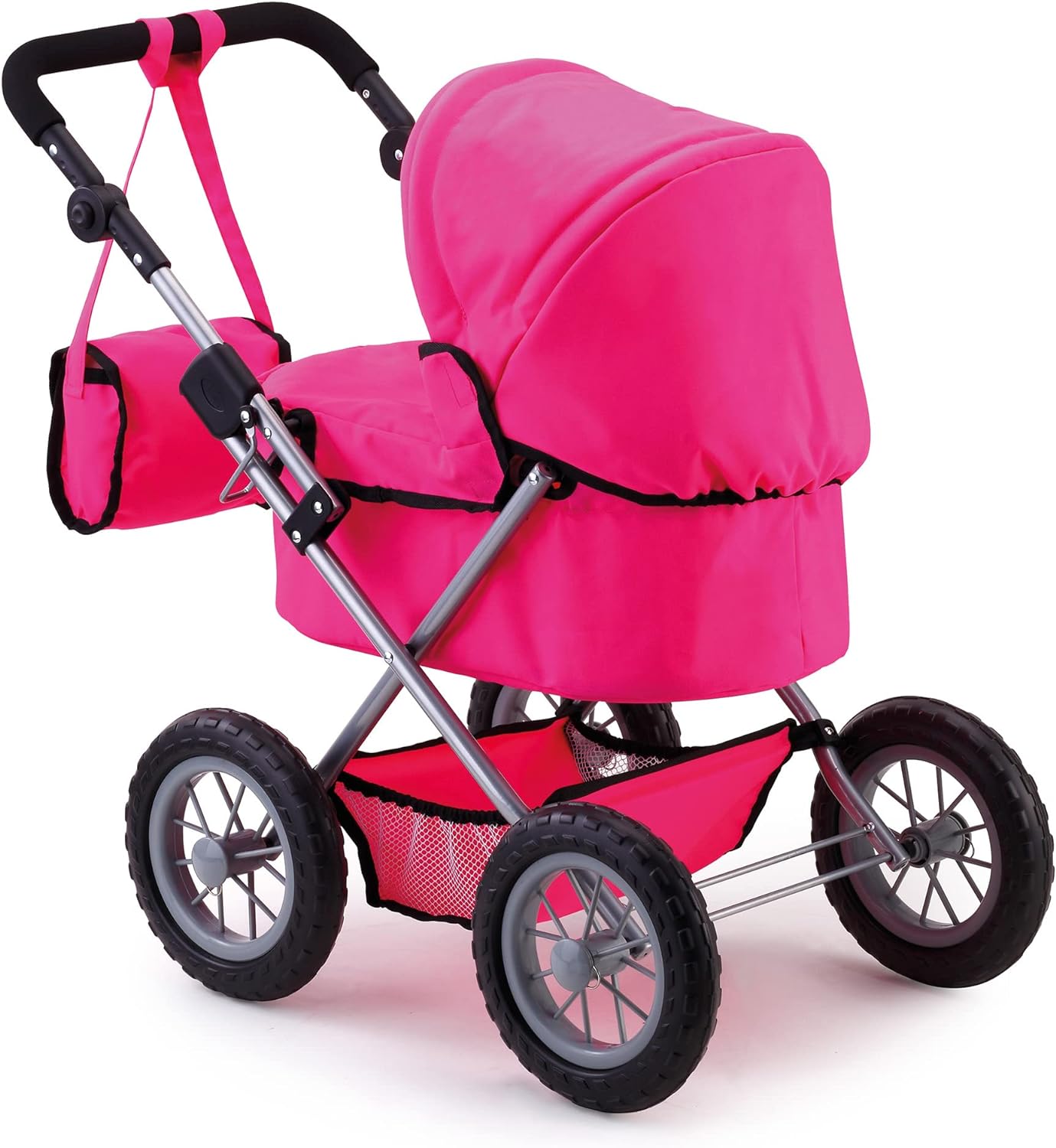 Foldable Dolls Pram with Height-Adjustable Handle and Shoulder Bag, Stable, Pink - SILBERSHELL