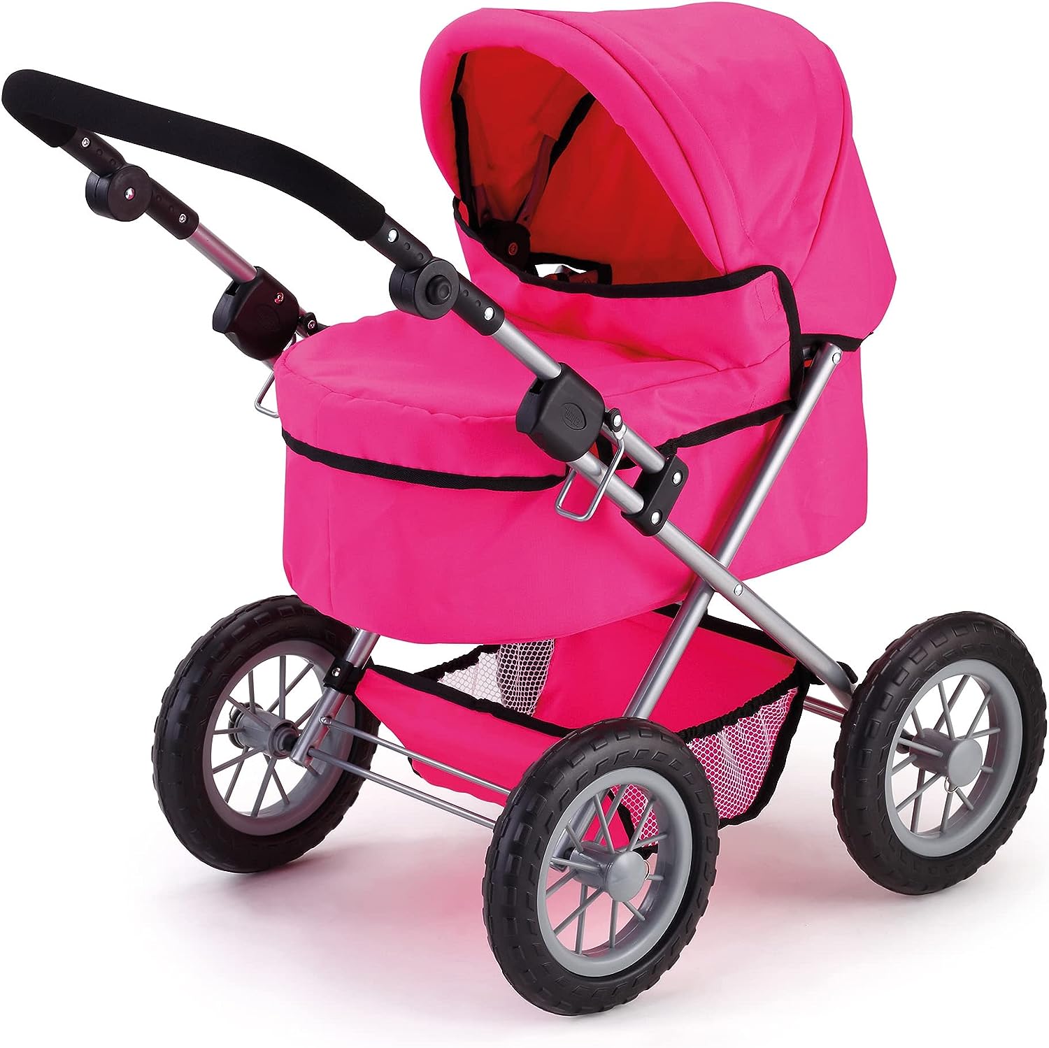 Foldable Dolls Pram with Height-Adjustable Handle and Shoulder Bag, Stable, Pink - SILBERSHELL