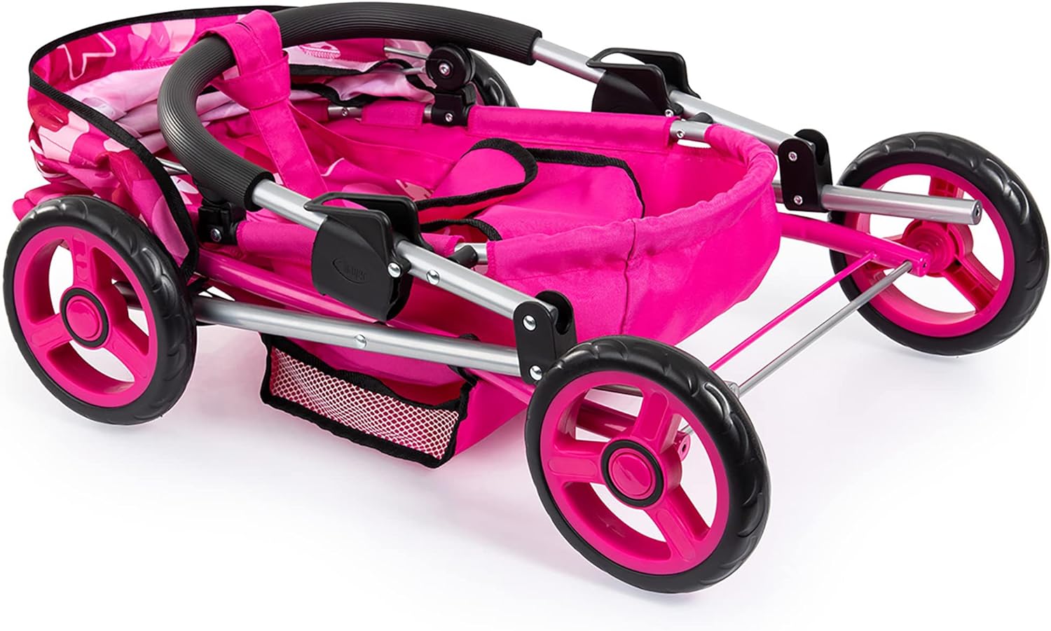 Baby Doll Stroller Pram for Toddlers, Foldable with Bag and Blanket, Modern Pink with Stars - SILBERSHELL
