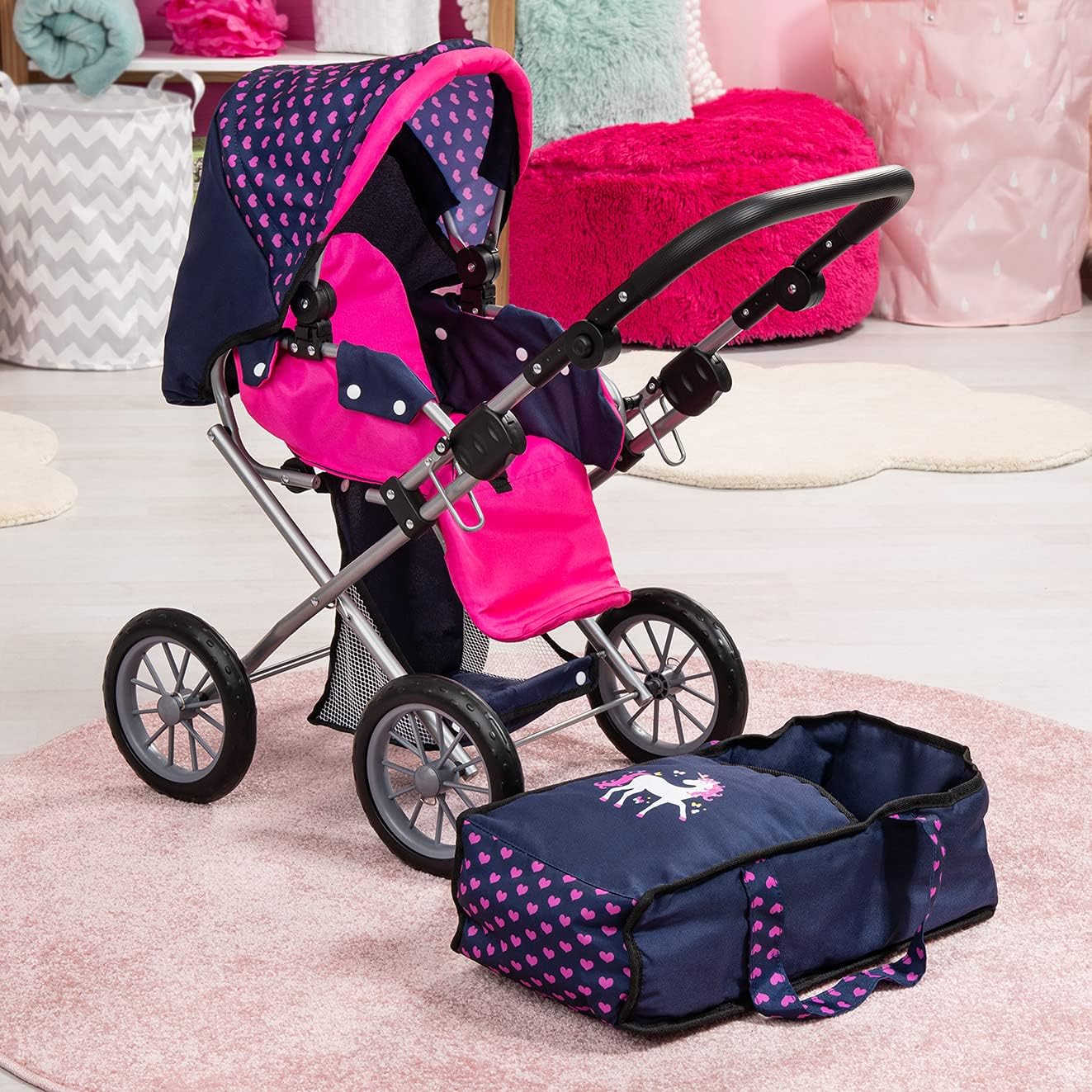 Baby Doll City Star Pram in Polka Dots, Blue and Pink - SILBERSHELL