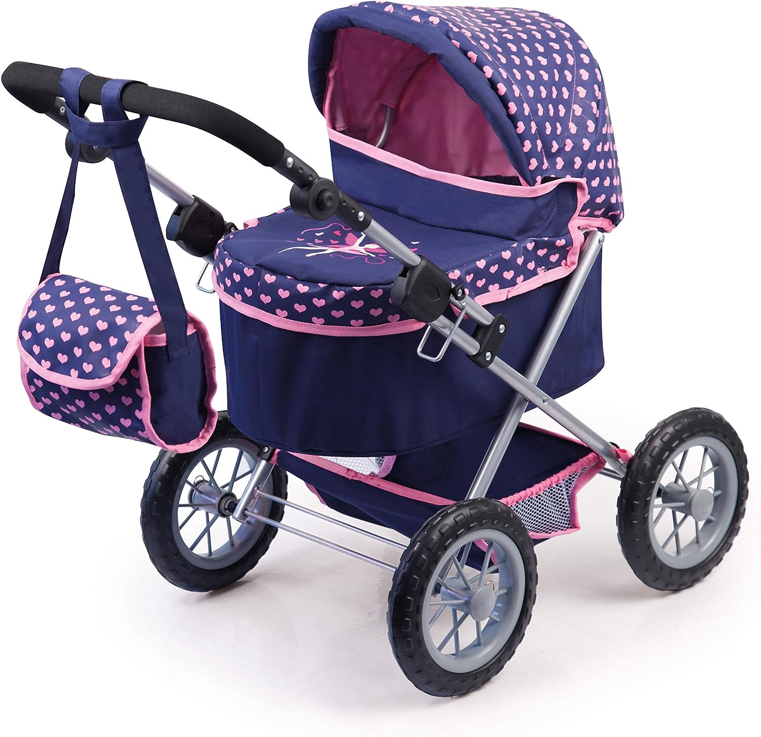 Trendy Dolls Pram, Foldable with Height-Adjustable Handle, Blue and Pink - SILBERSHELL