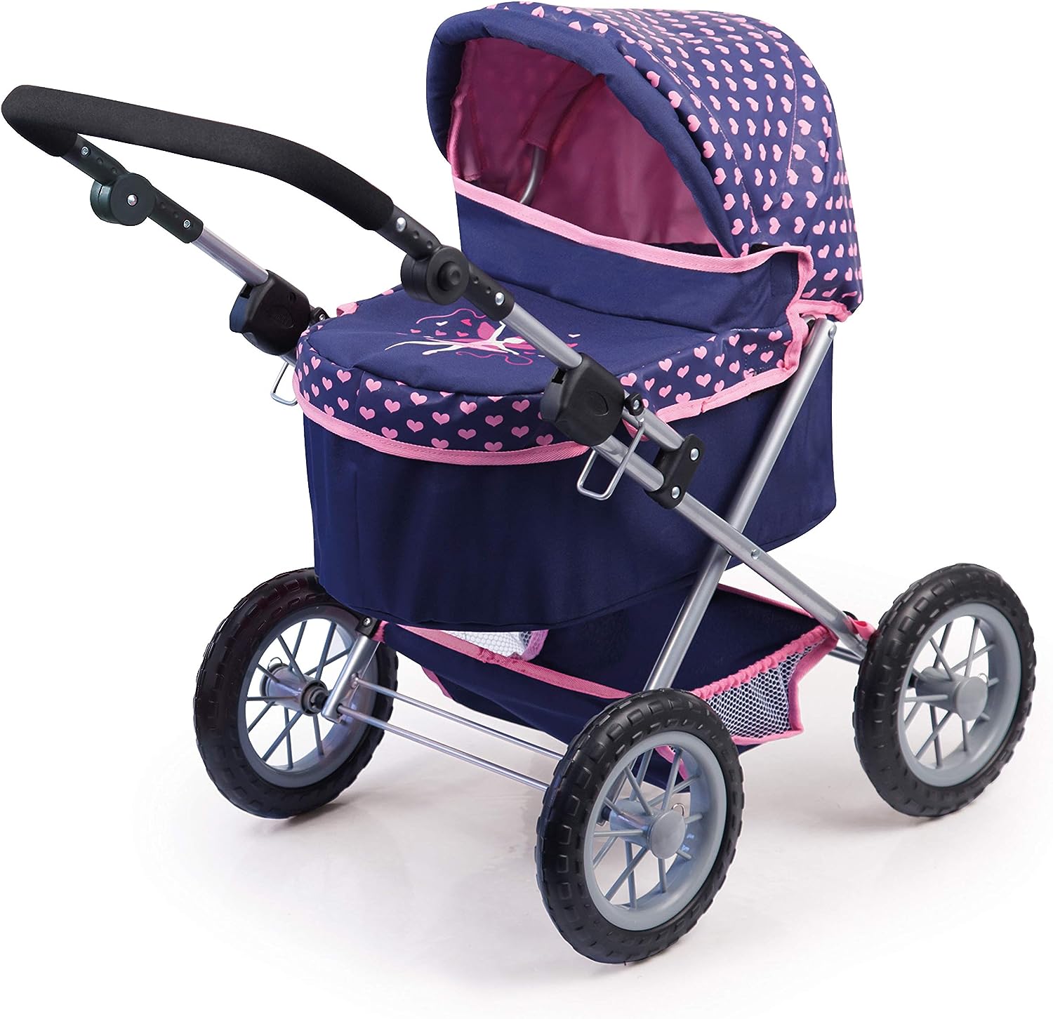 Trendy Dolls Pram, Foldable with Height-Adjustable Handle, Blue and Pink - SILBERSHELL