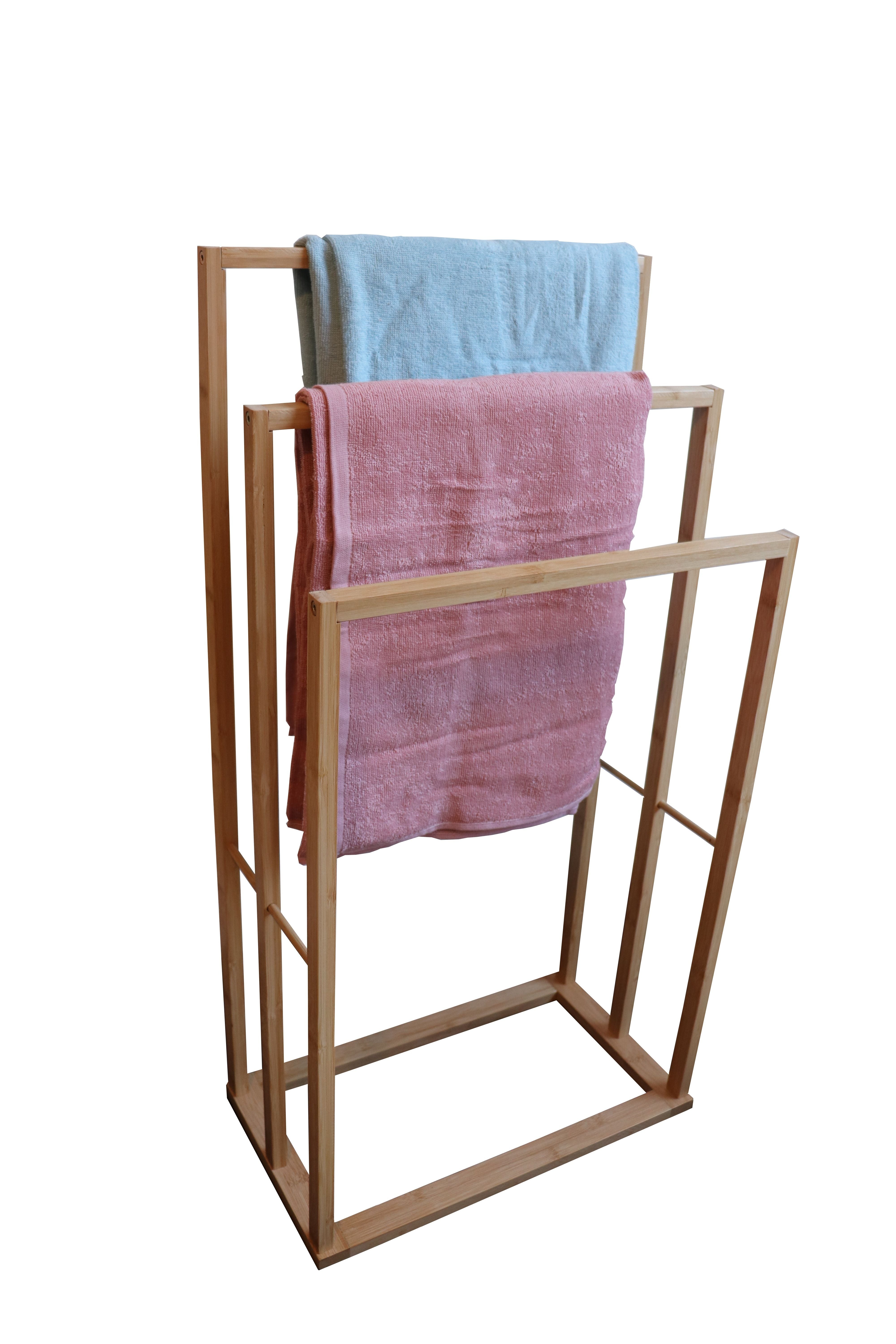 Bamboo Towel Bar Holder Rack 3-Tier Freestanding for Bathroom and Bedroom - SILBERSHELL